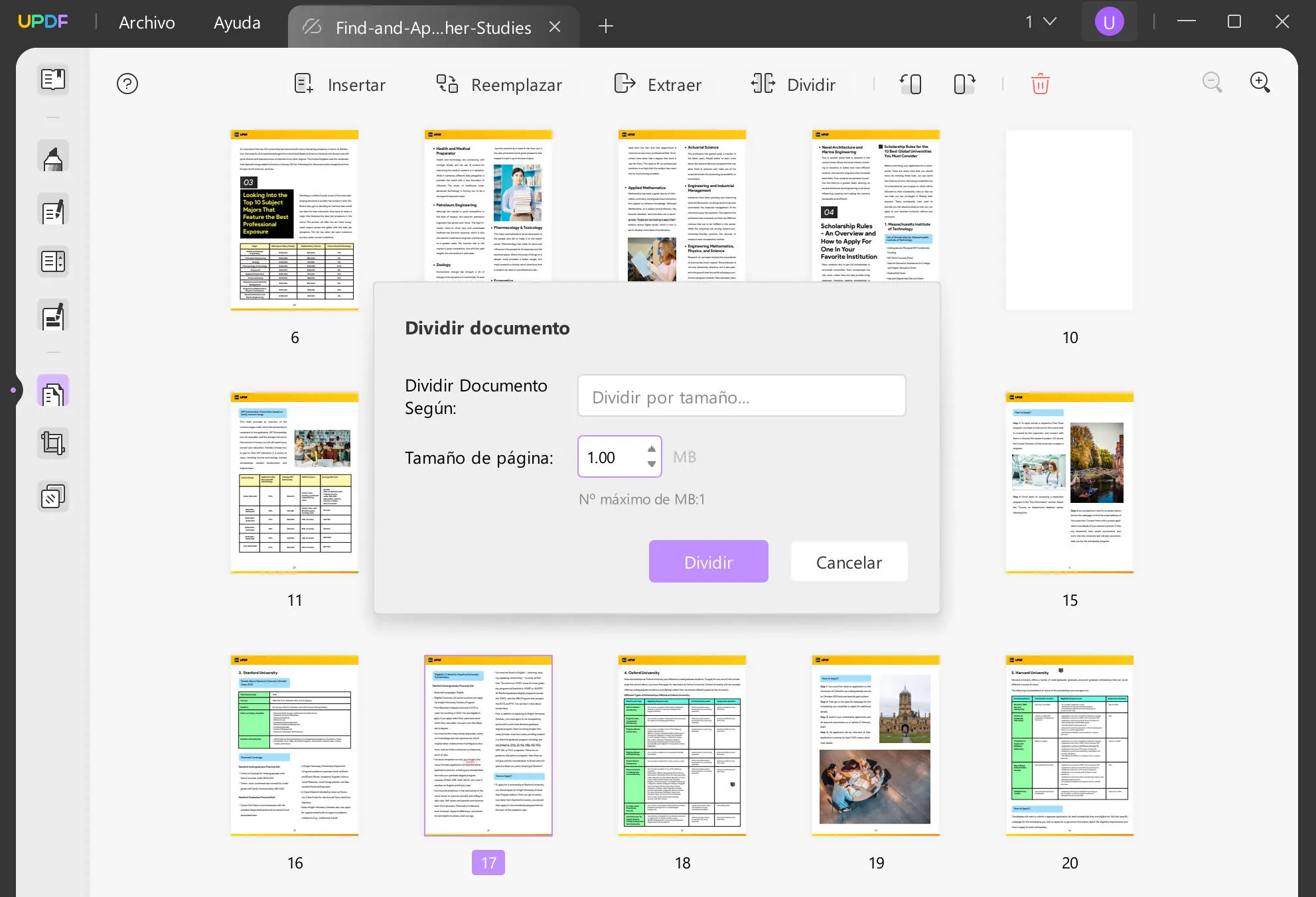 dividir pdf por tamaño dividir updf