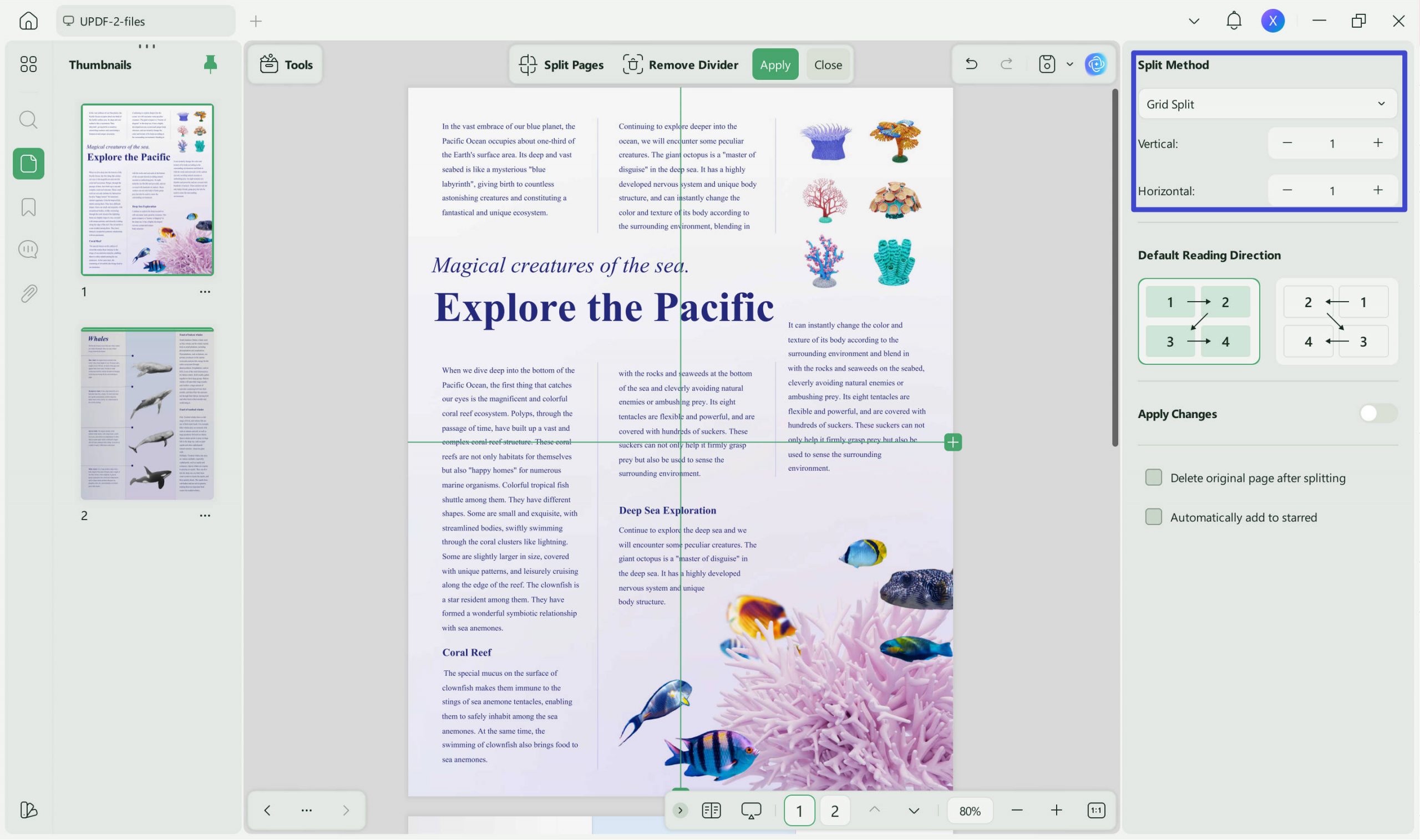 divide a word page into 4 split page