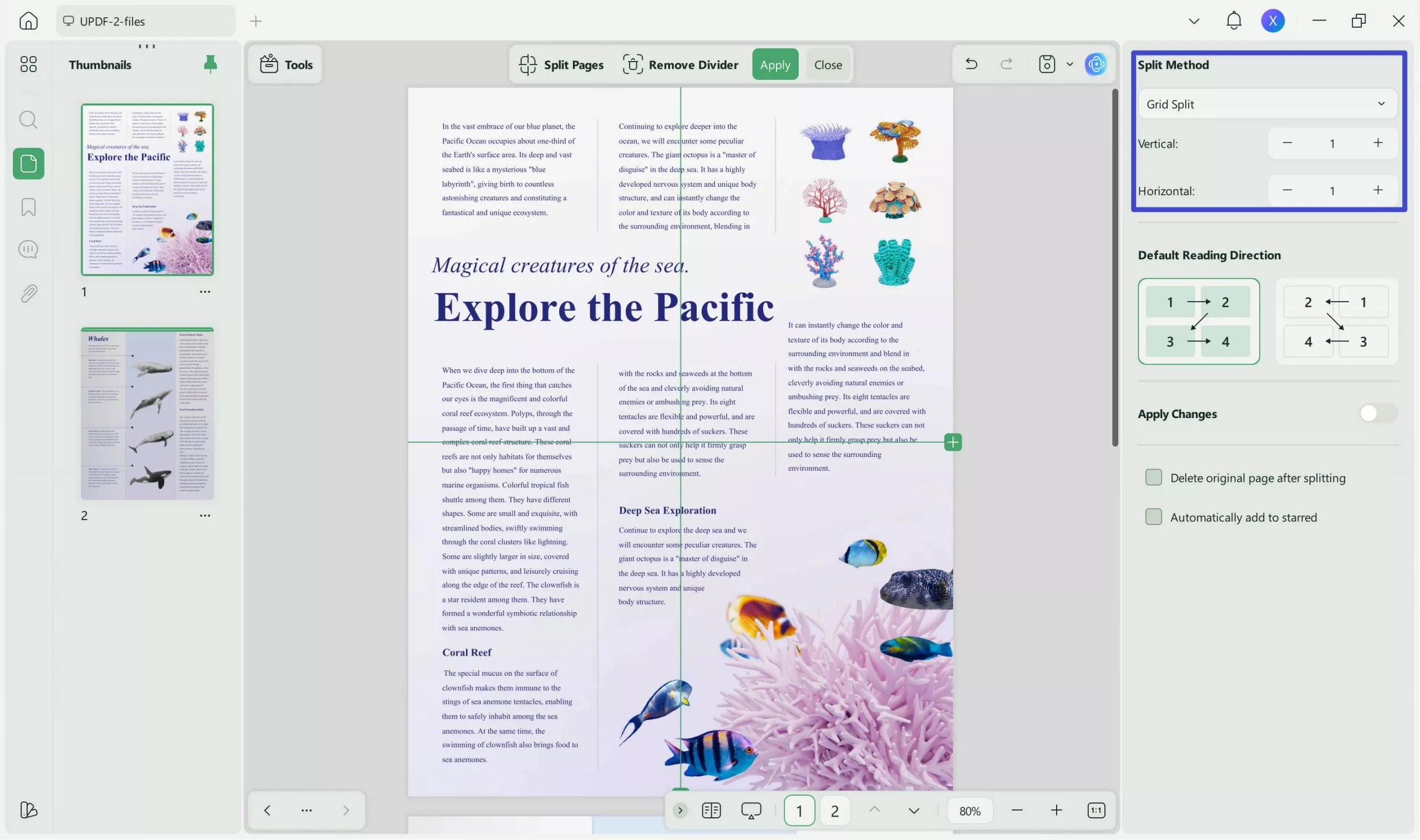 divide a word page into 4 split page