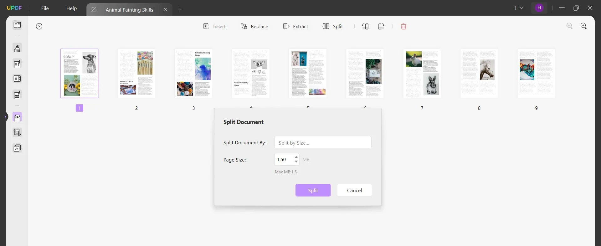 split pdf by size updf split