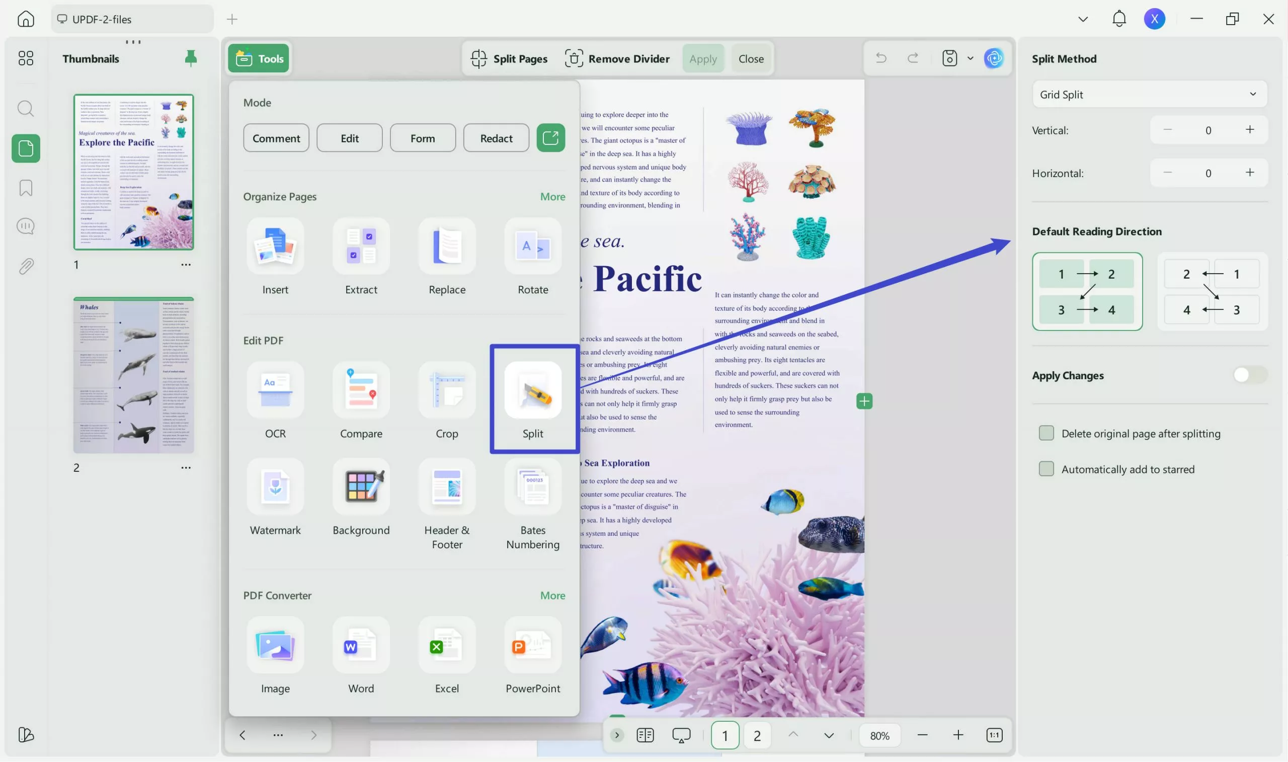divide a word page into 4 split page
