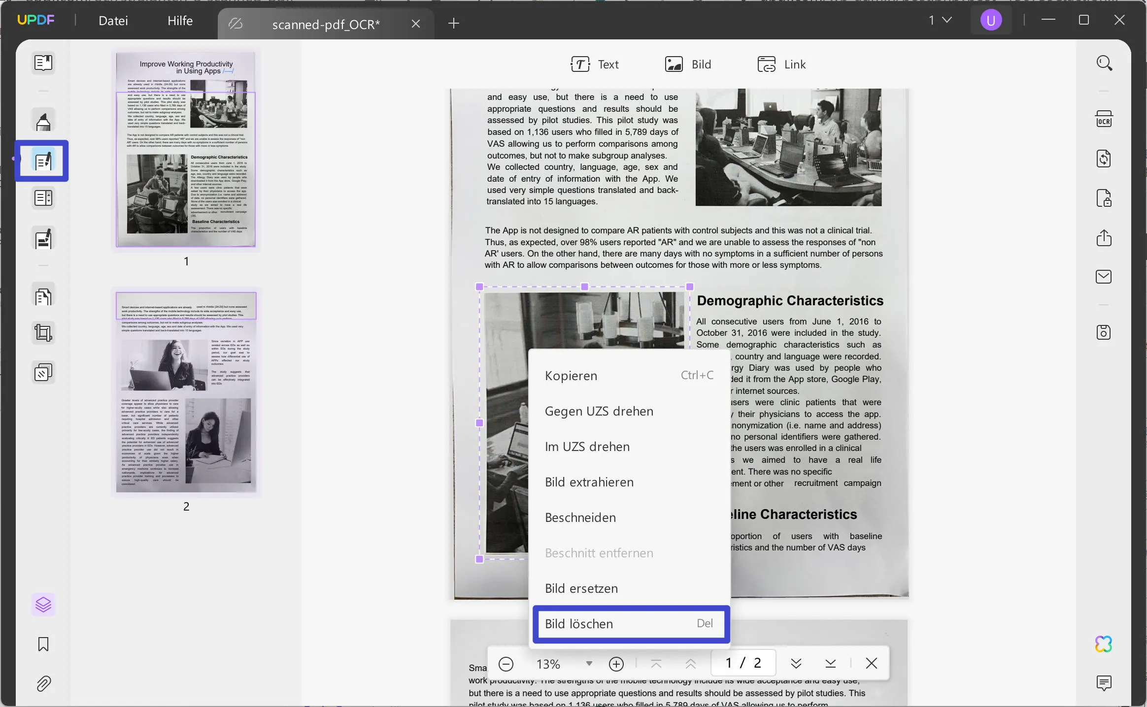 Gescannte PDF-Datei begradigen Hintergrundbild löschen, um gescannte PDF-Datei mit UPDF zu begradigen