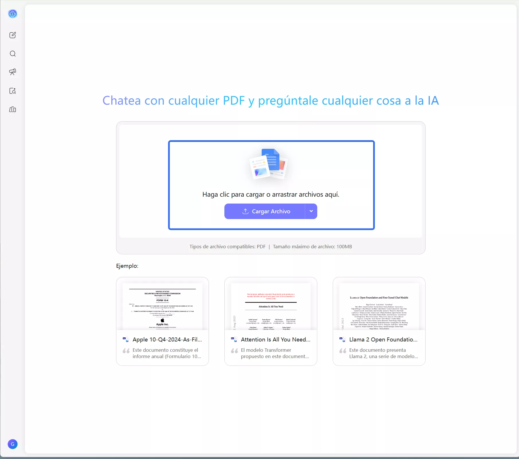 Sube el documento al ia de updf online