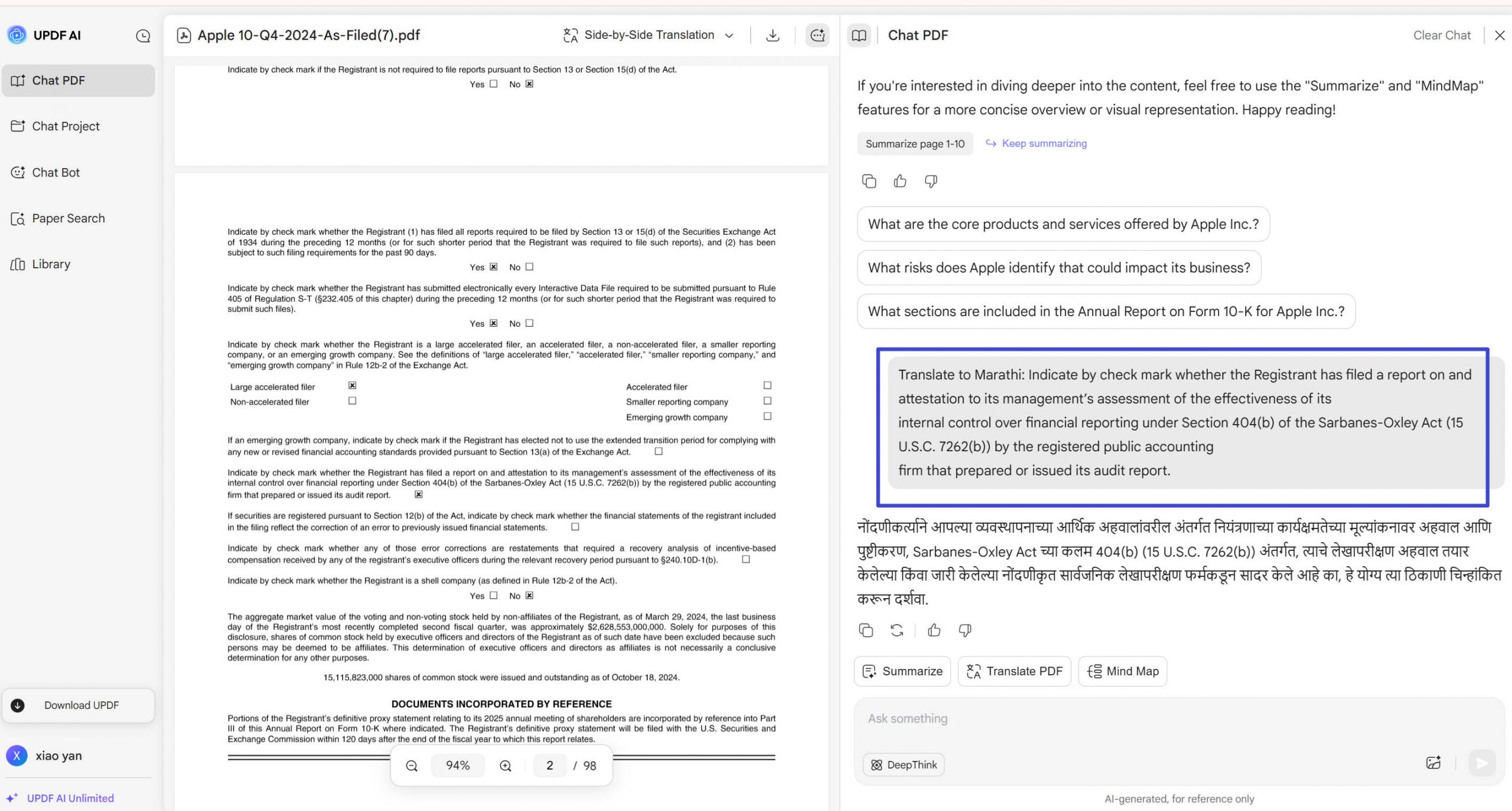 type the command and hit enter in AI Assistant Online for UPDF.
