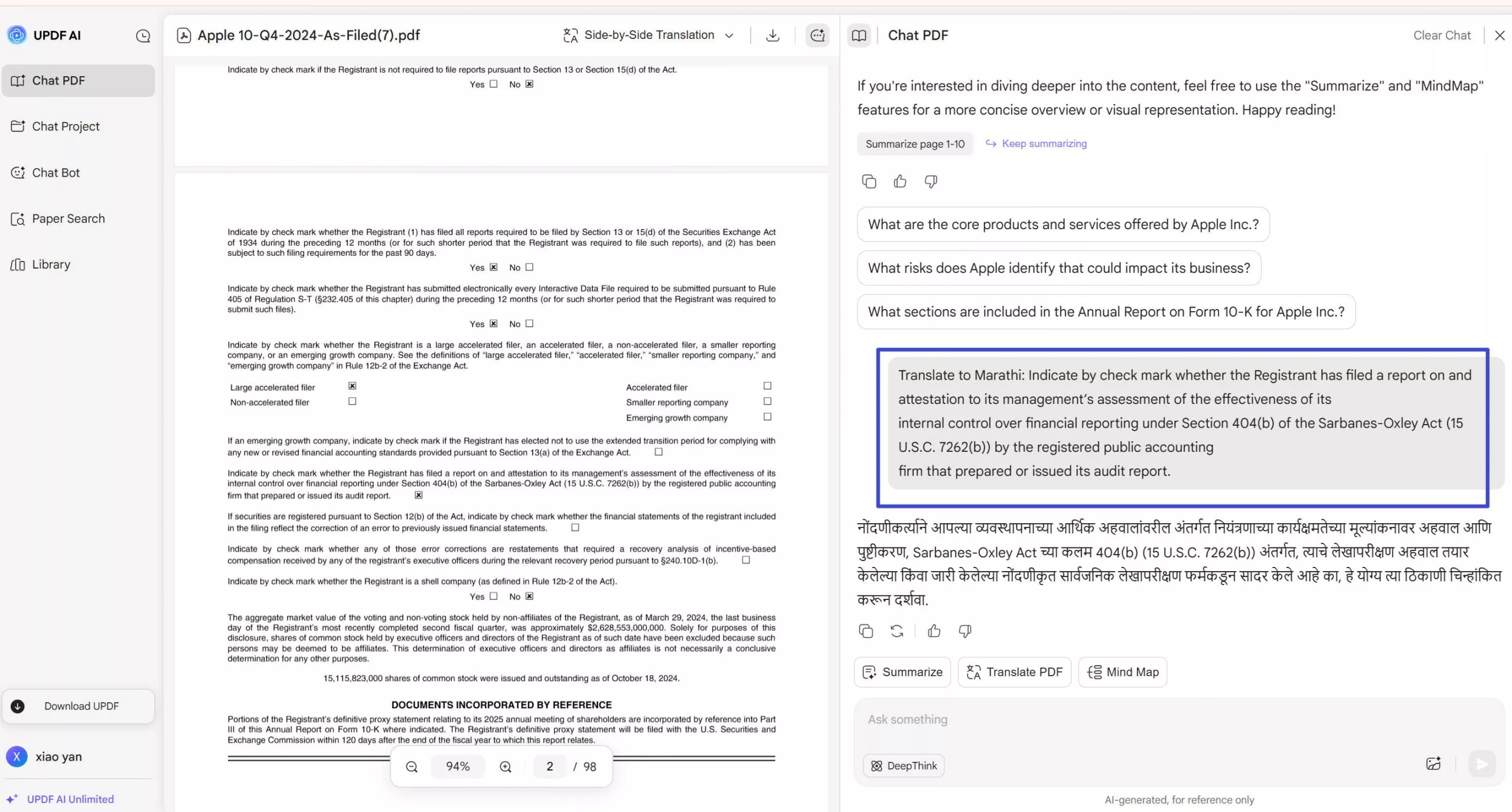 type the command and hit enter in AI Assistant Online for UPDF.