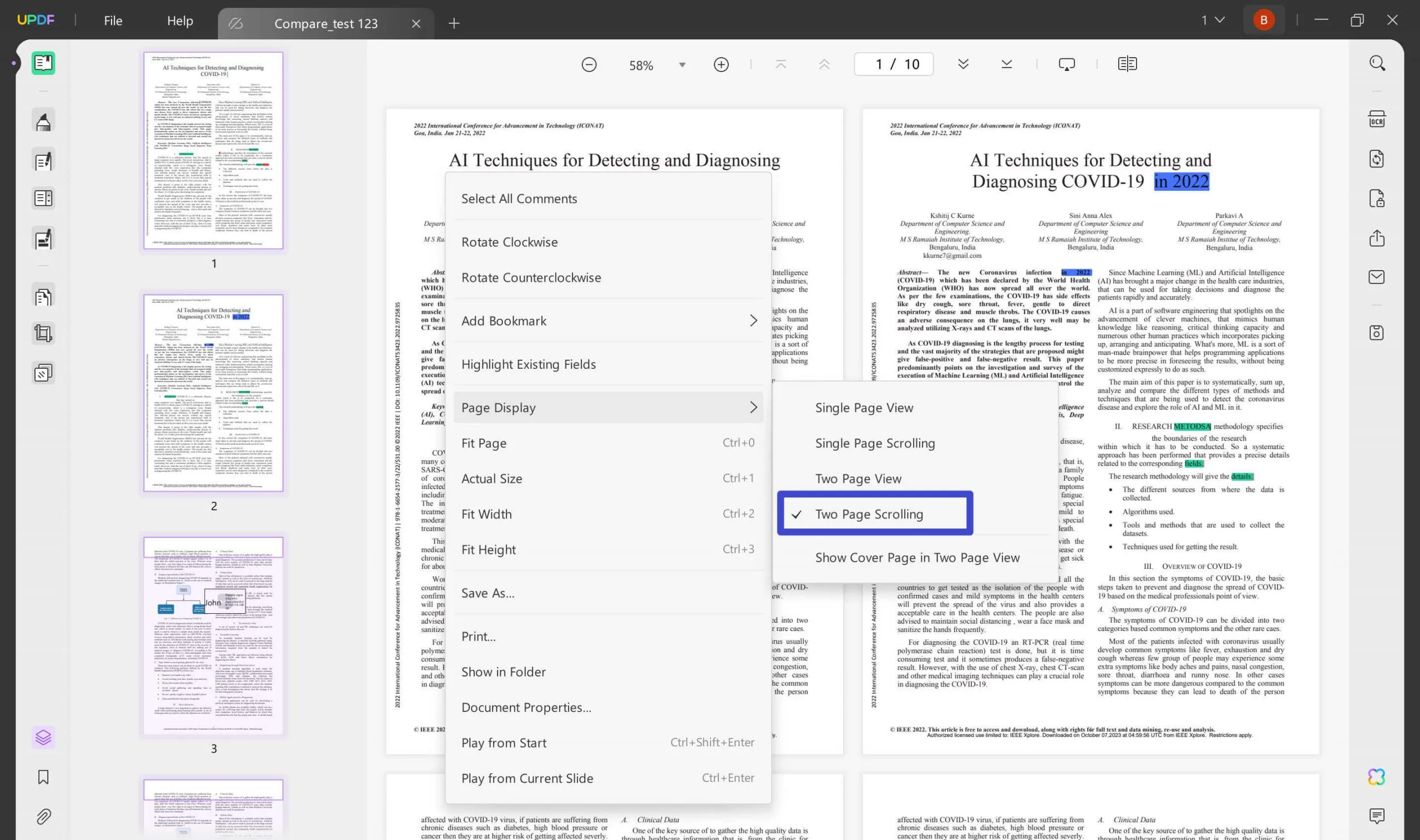 abra el archivo de comparación exportado