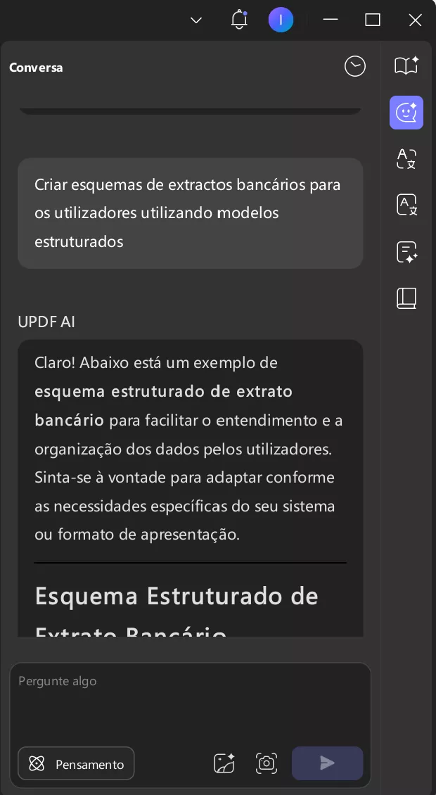 criar um esboço de extrato bancário