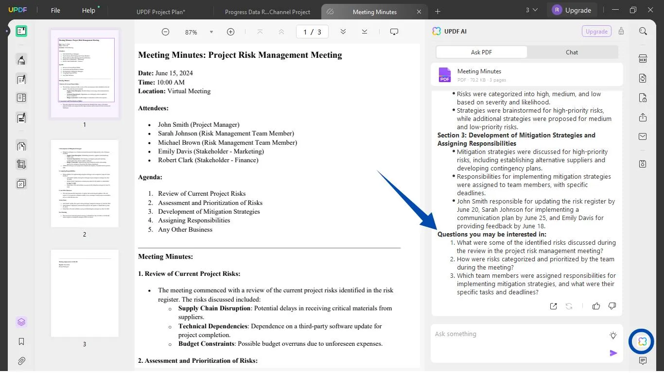 Use the suggested questions with UPDF's AI Assistant