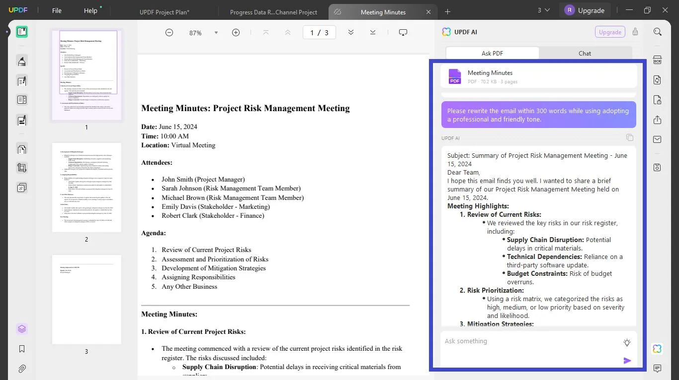 Rewrite the summary email with UPDF's AI Assistant