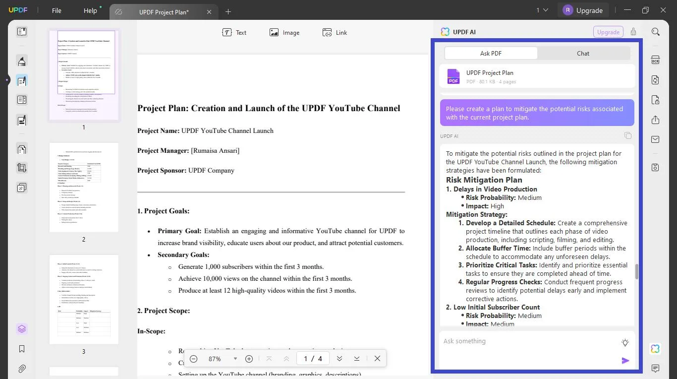Create the risk mitigation plan with UPDF's AI Assistant