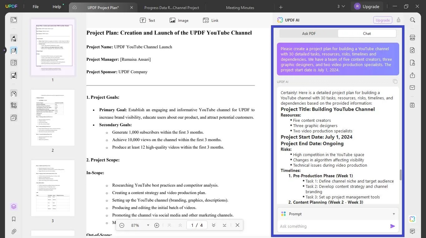 Use UPDF AI to create project plan with UPDF's AI Assistant