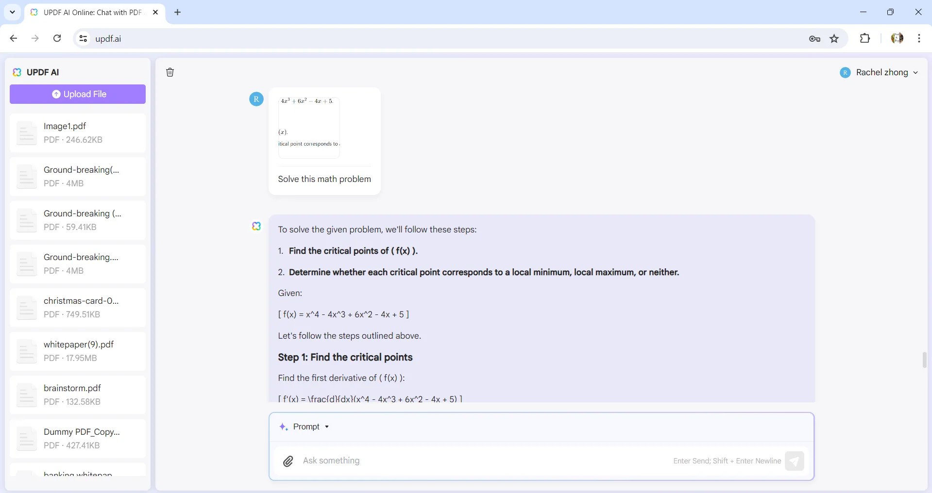 chat with image Solve the math problem with UPDF's Online AI Assistant