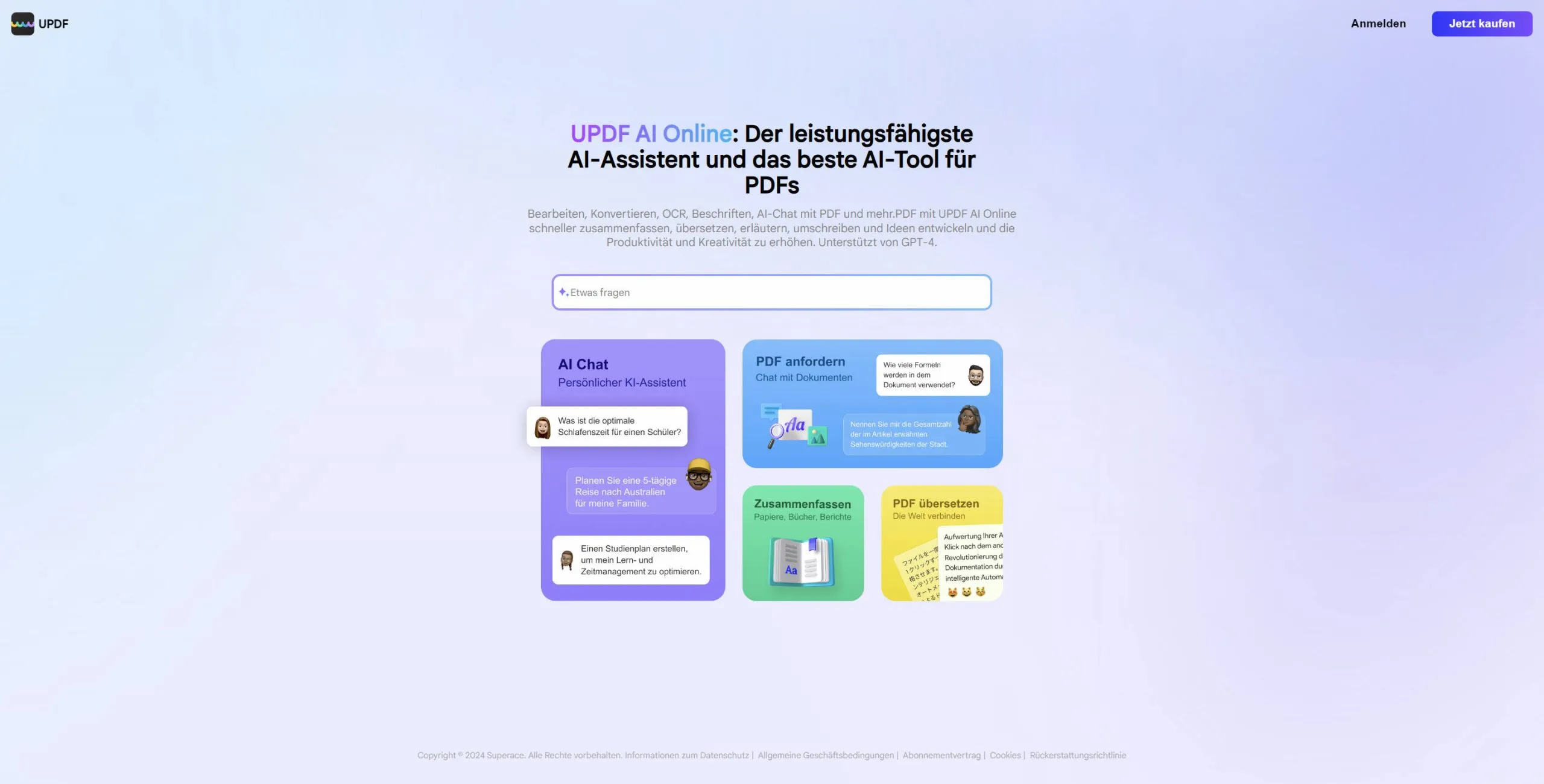 Homepage von UPDF AI-Assistent