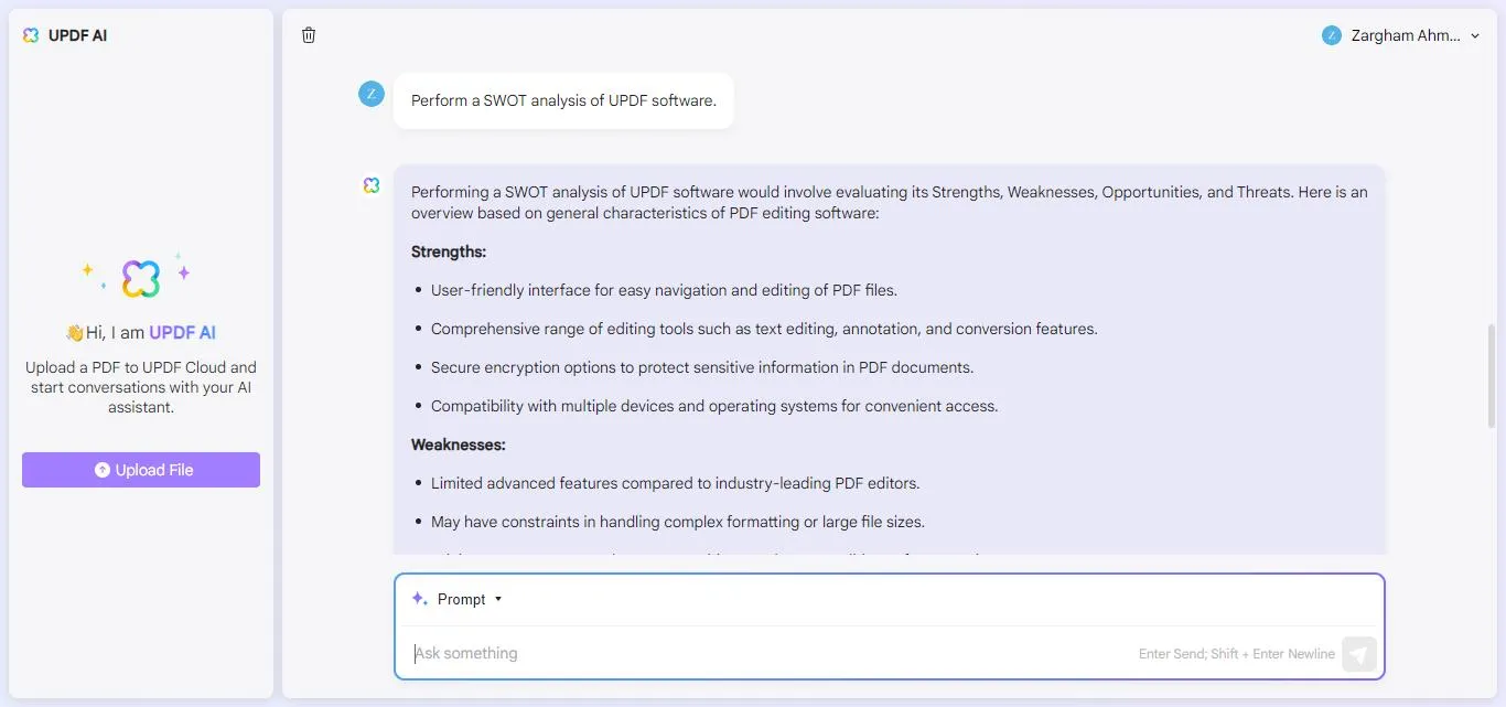 UPDFAIアシスタントでSWOT分析を実行する