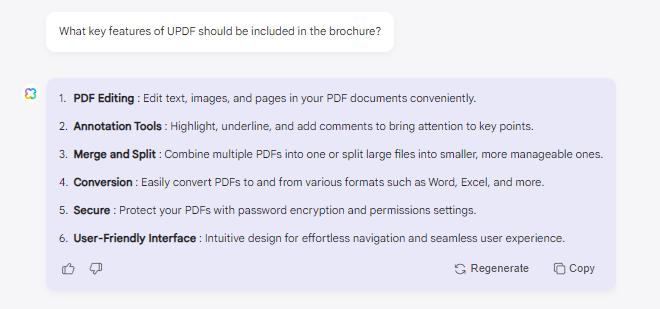 how to use ai in sales ask the ai assistant of UPDF to write key features.