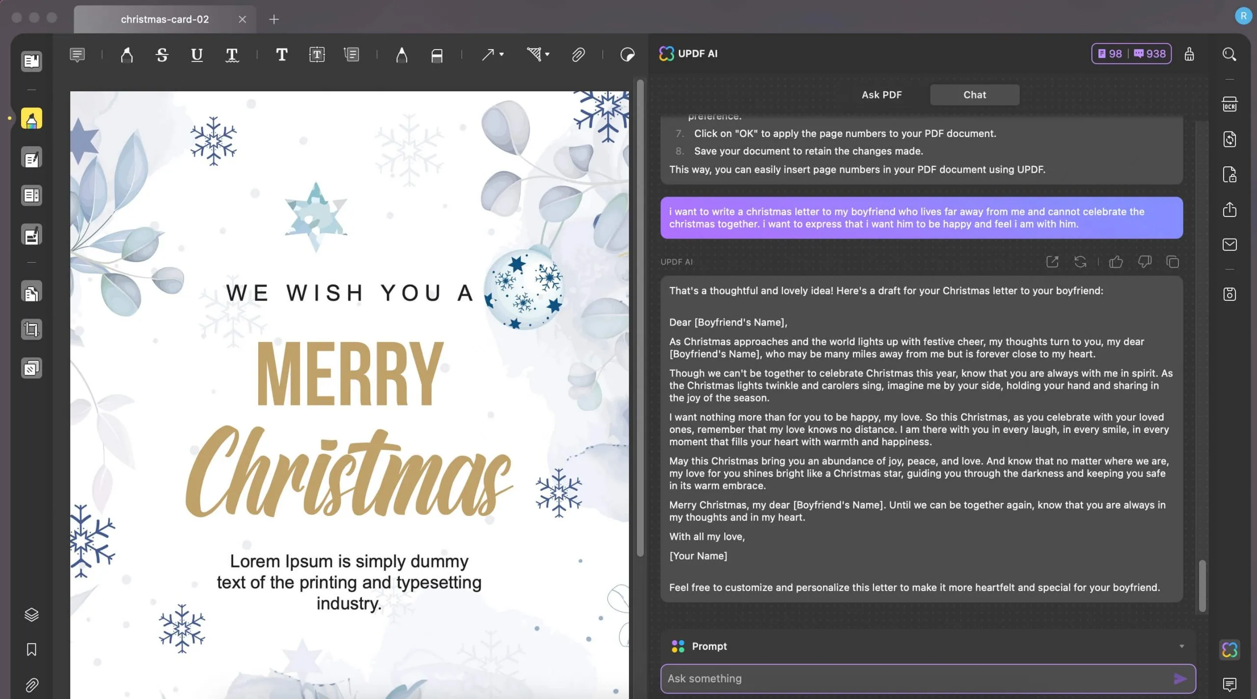 Use UPDF AI to write christmas letter 