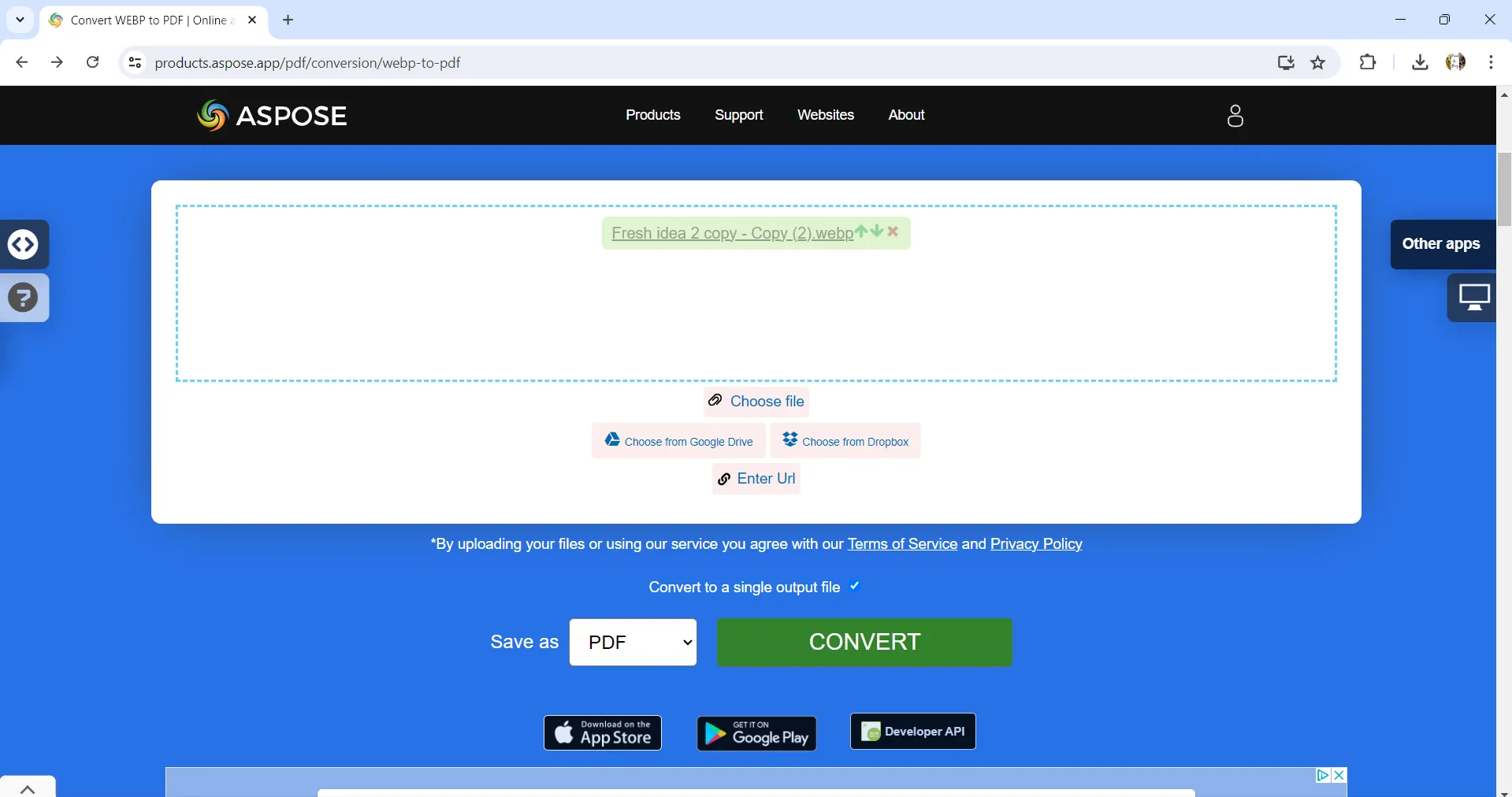 WebP to PDF convert webp to PDF with asope