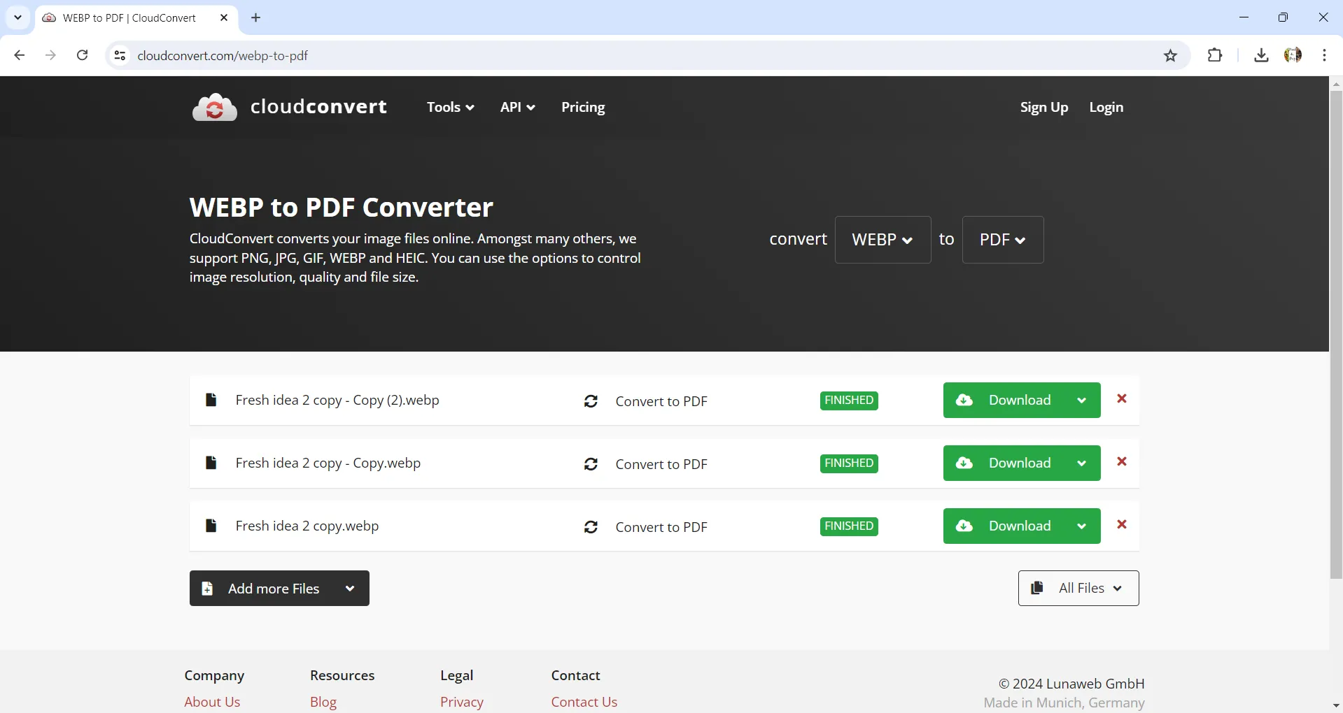 WebP to PDF download all the converted PDF