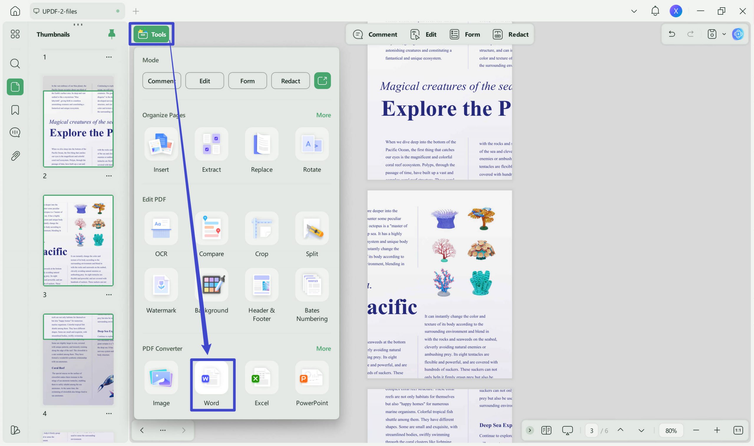 divide a word page into 4 pdf to word