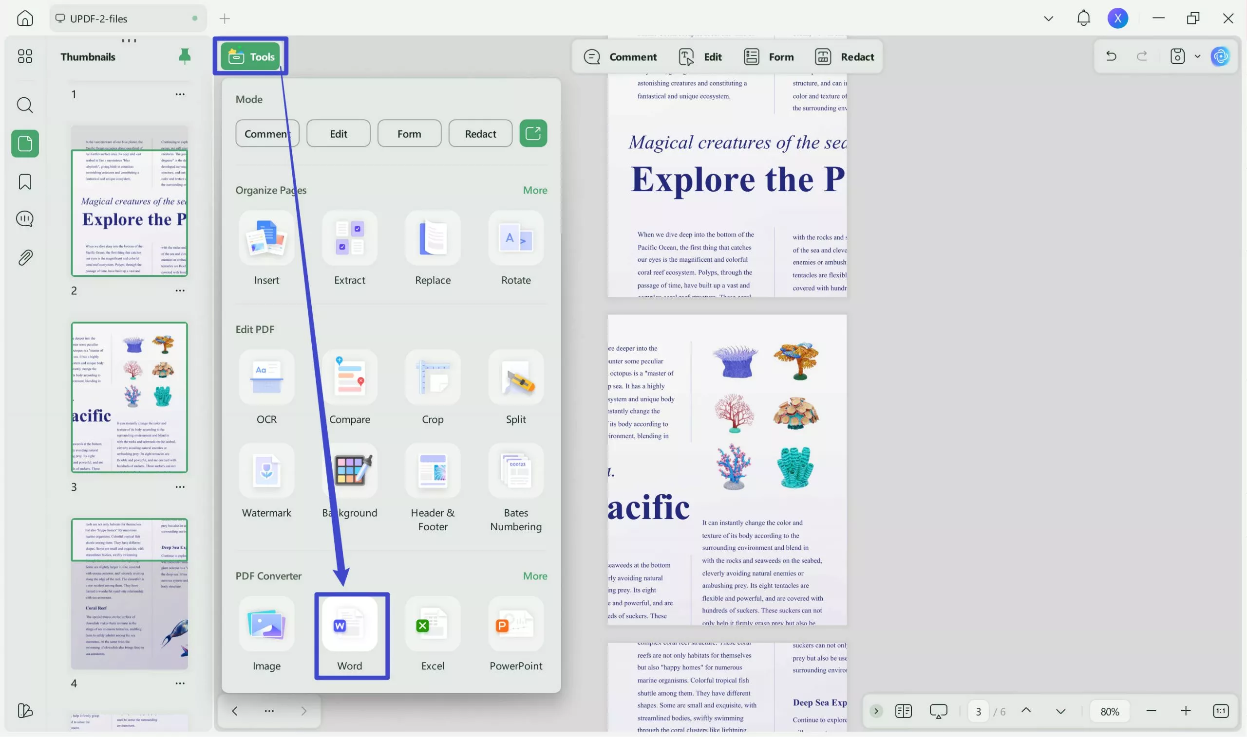 divide a word page into 4 pdf to word
