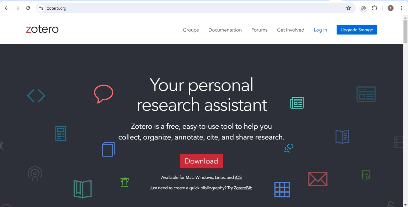 Website interface of zotero.