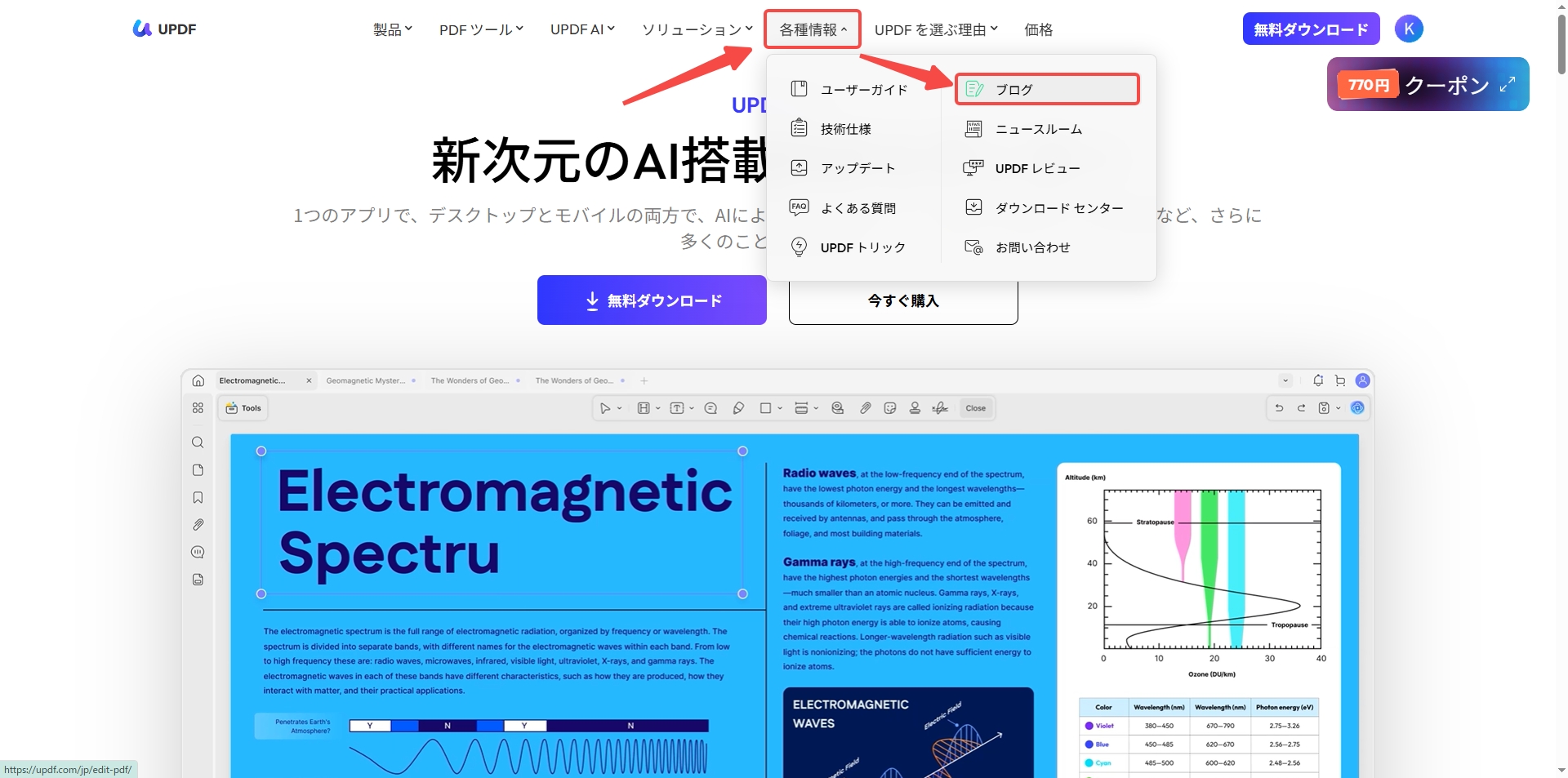 ブログページを開く