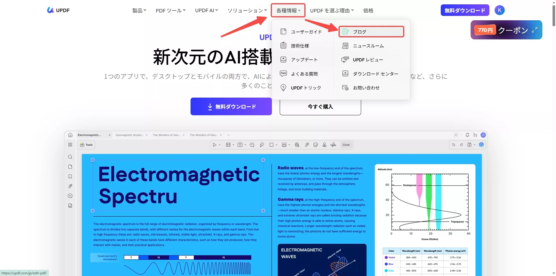 ブログページを開く