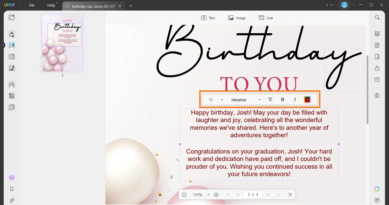16th birthday wishes edit the text bar with updf