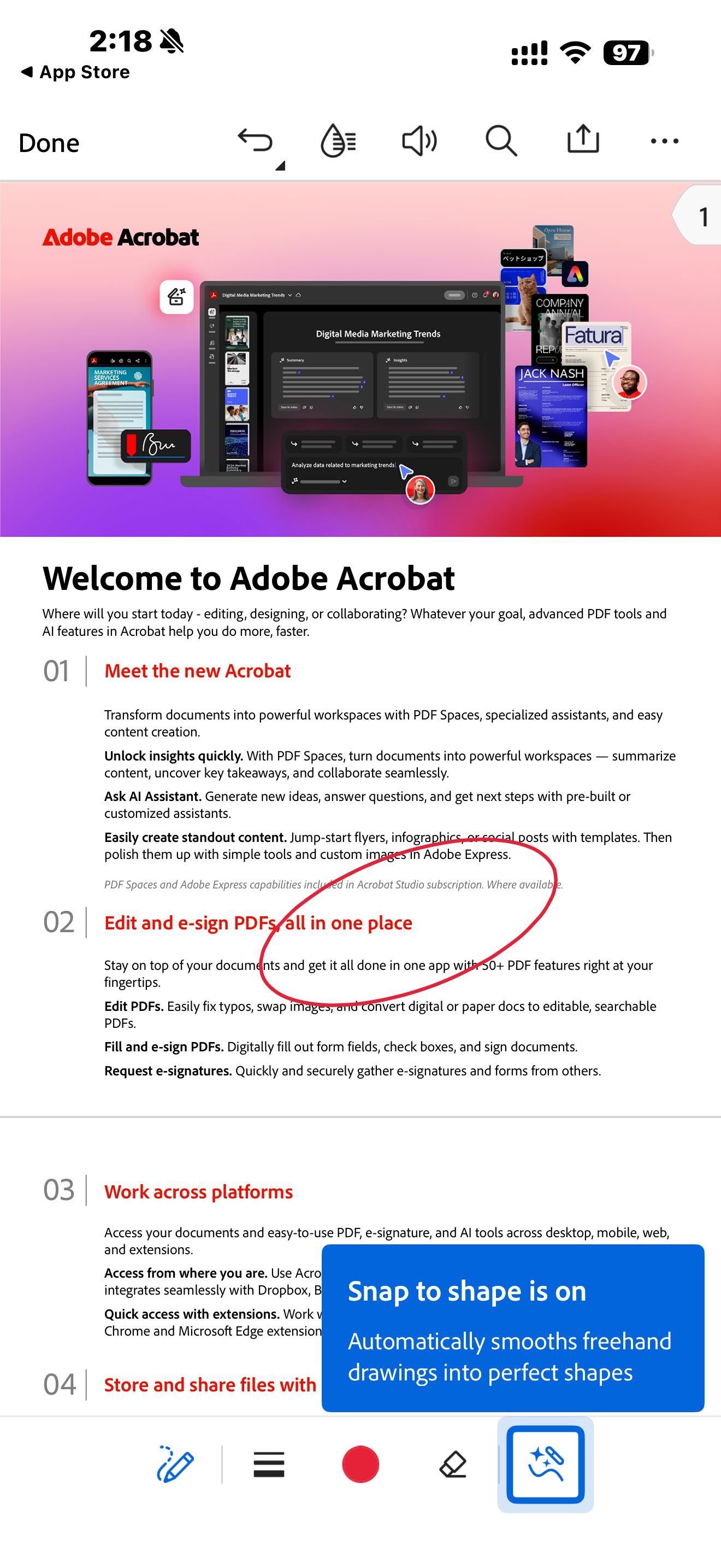acrobat reader snap to shape