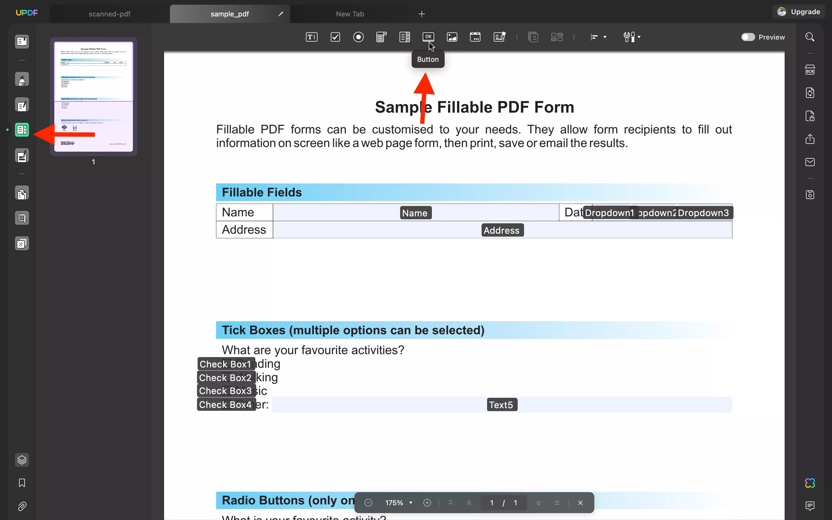 add the button to PDF with UPDF