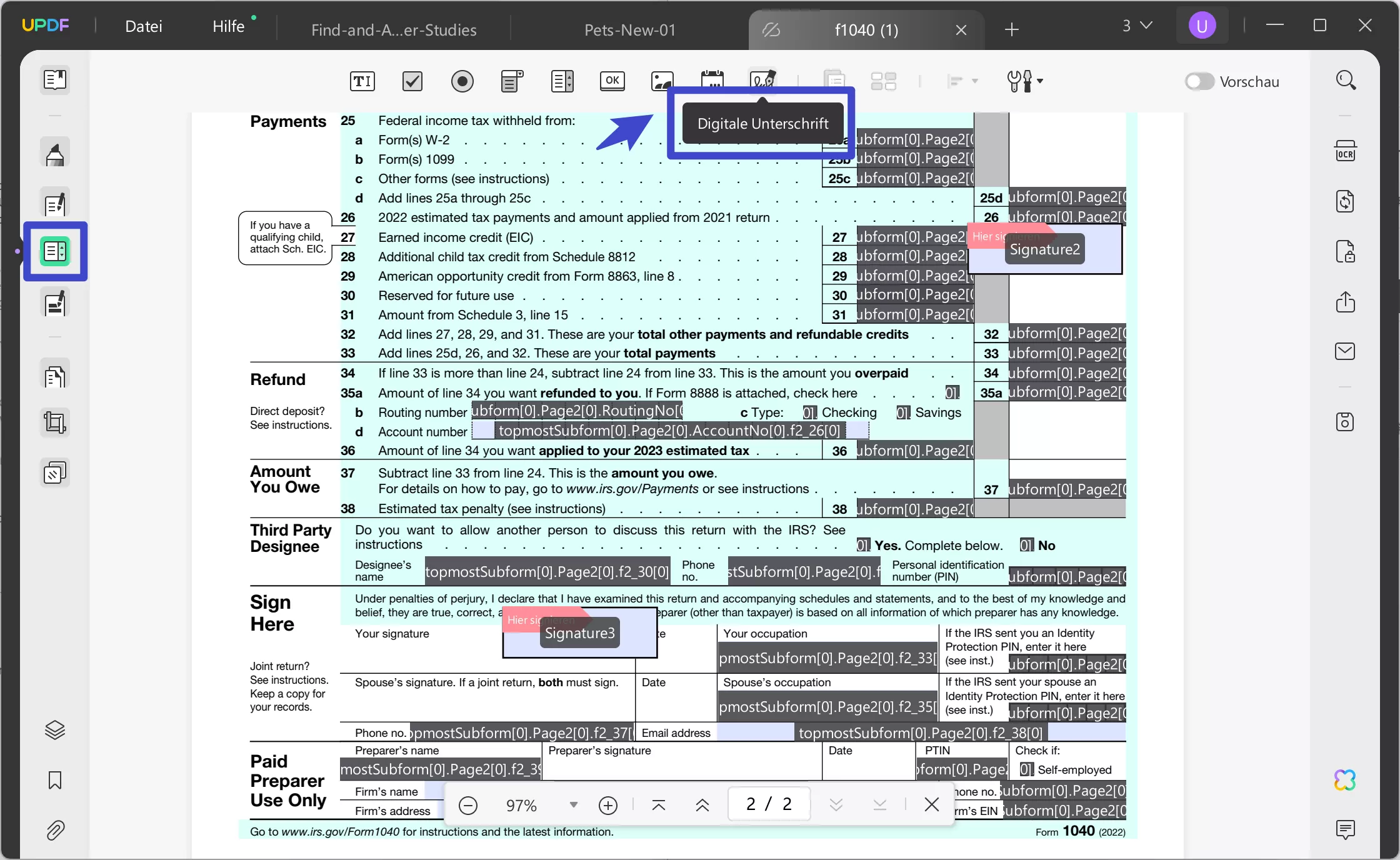 So machen Sie eine PDF-Datei signierbar Wählen Sie eine digitale Signatur, um eine PDF-Datei mit UPDF signierbar zu machen