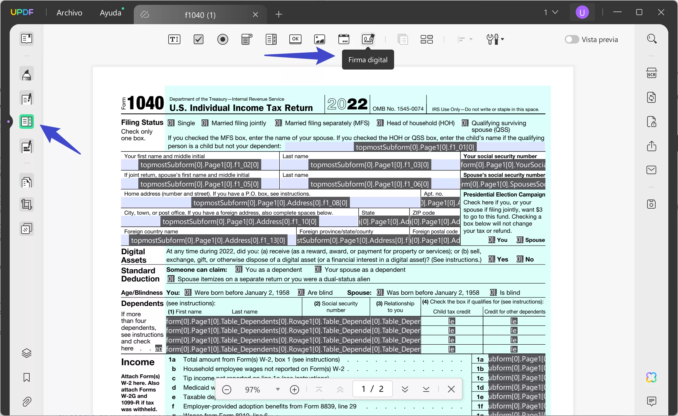 Cómo hacer que un PDF sea firmable Elija una firma digital para hacer que un PDF sea firmable con UPDF