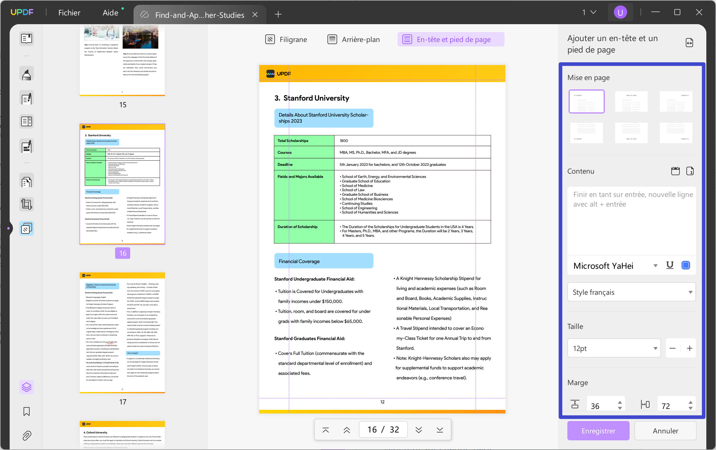 Définir un pied de page différent sur chaque page Word UPDF