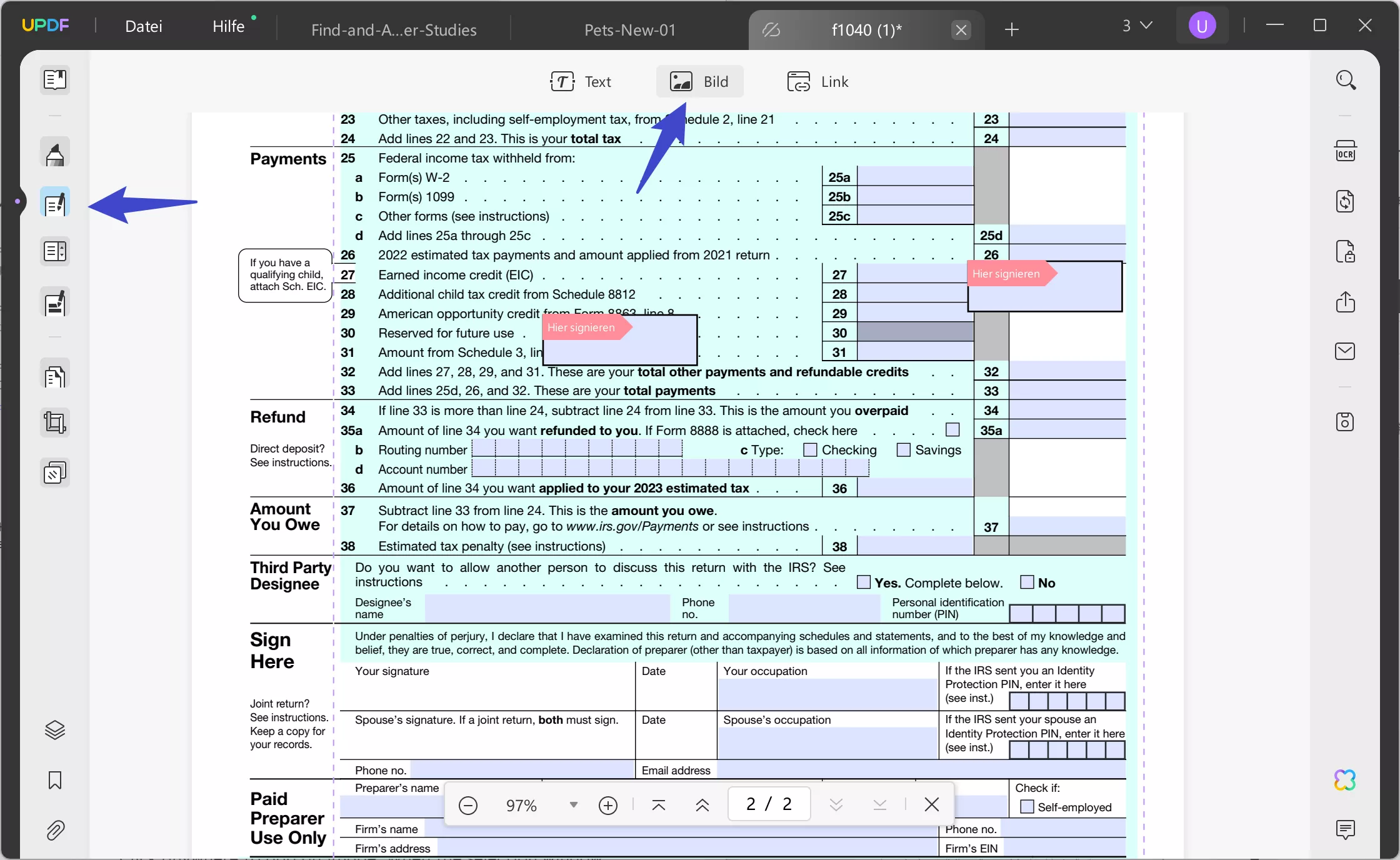 So machen Sie eine PDF-Datei signierbar Verwenden Sie die Bildfunktion, um eine PDF-Datei mit UPDF signierbar zu machen