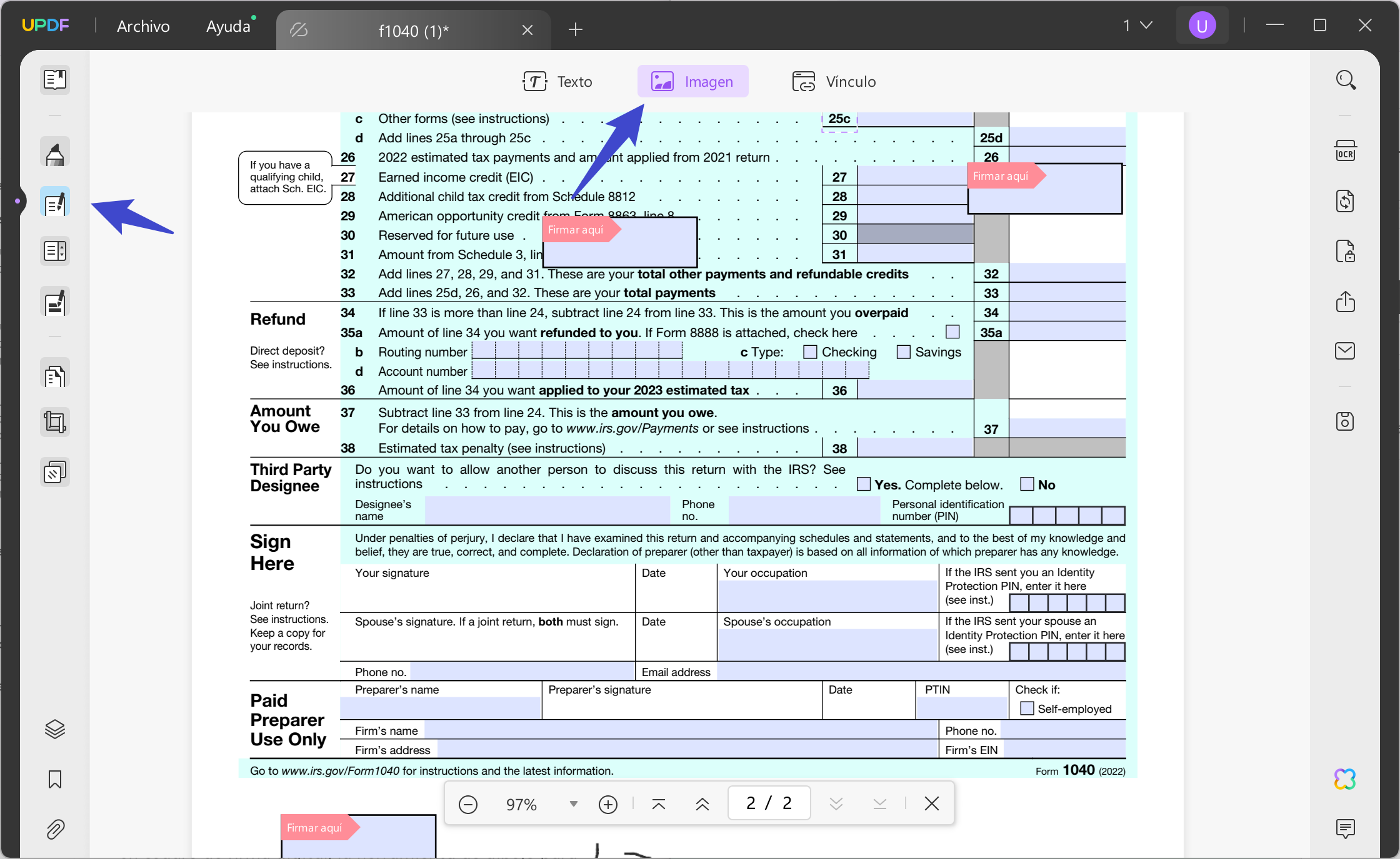 Cómo hacer que un PDF se pueda firmar: use la función de imagen para hacer que un PDF se pueda firmar con UPDF