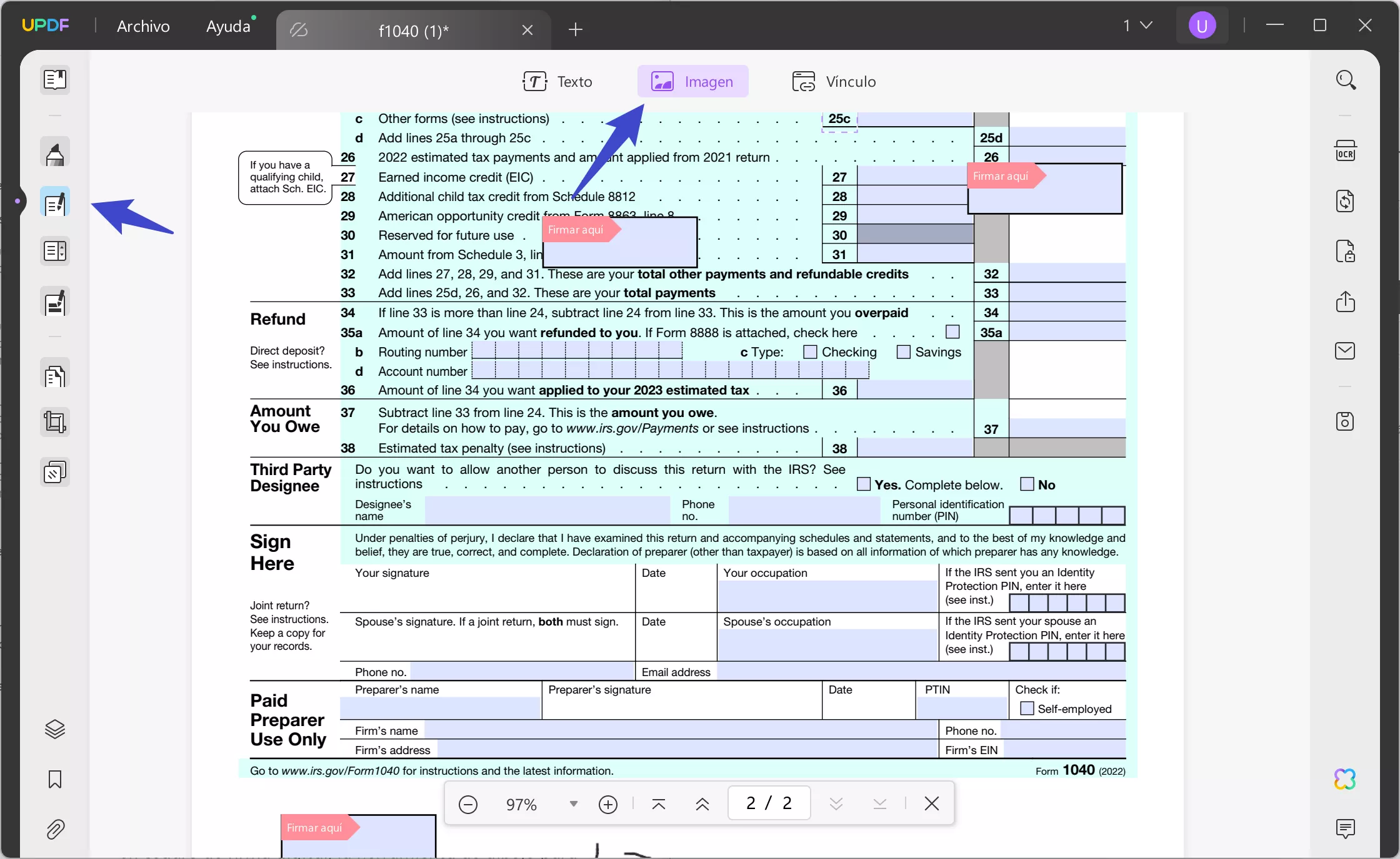 Cómo hacer que un PDF se pueda firmar: use la función de imagen para hacer que un PDF se pueda firmar con UPDF