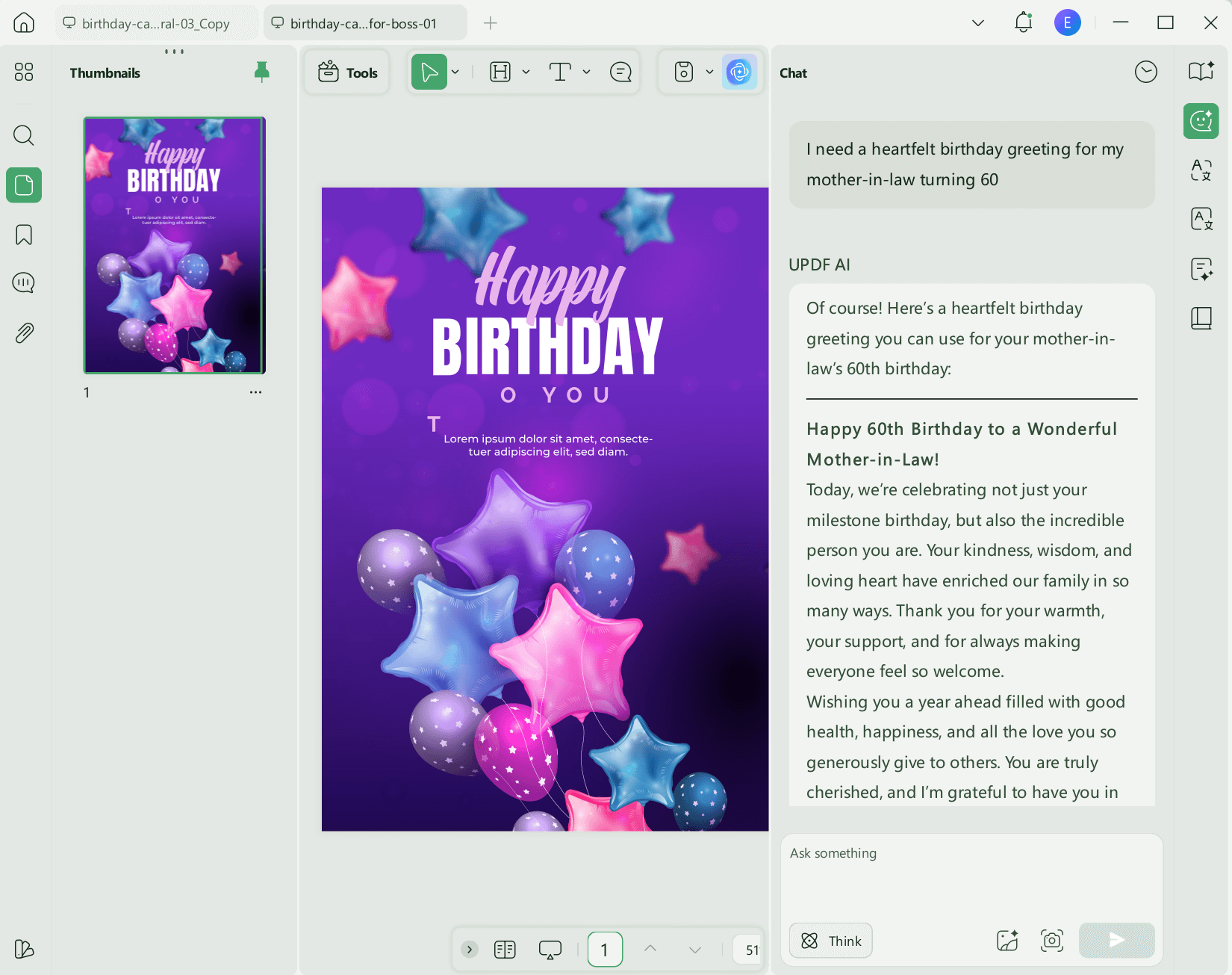 enter prompt for birthday wish in UPDF