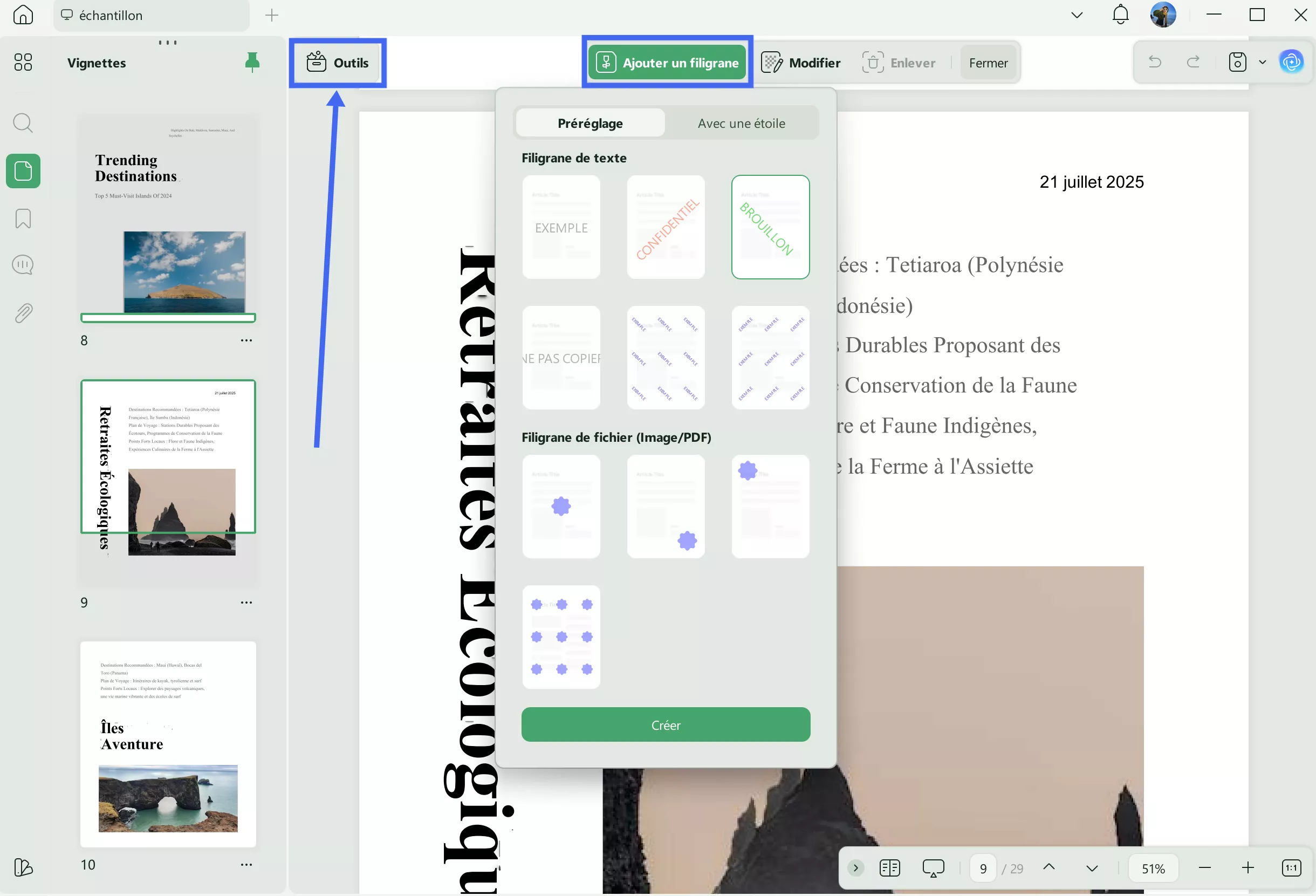fonction d'ajout de filigrane updf