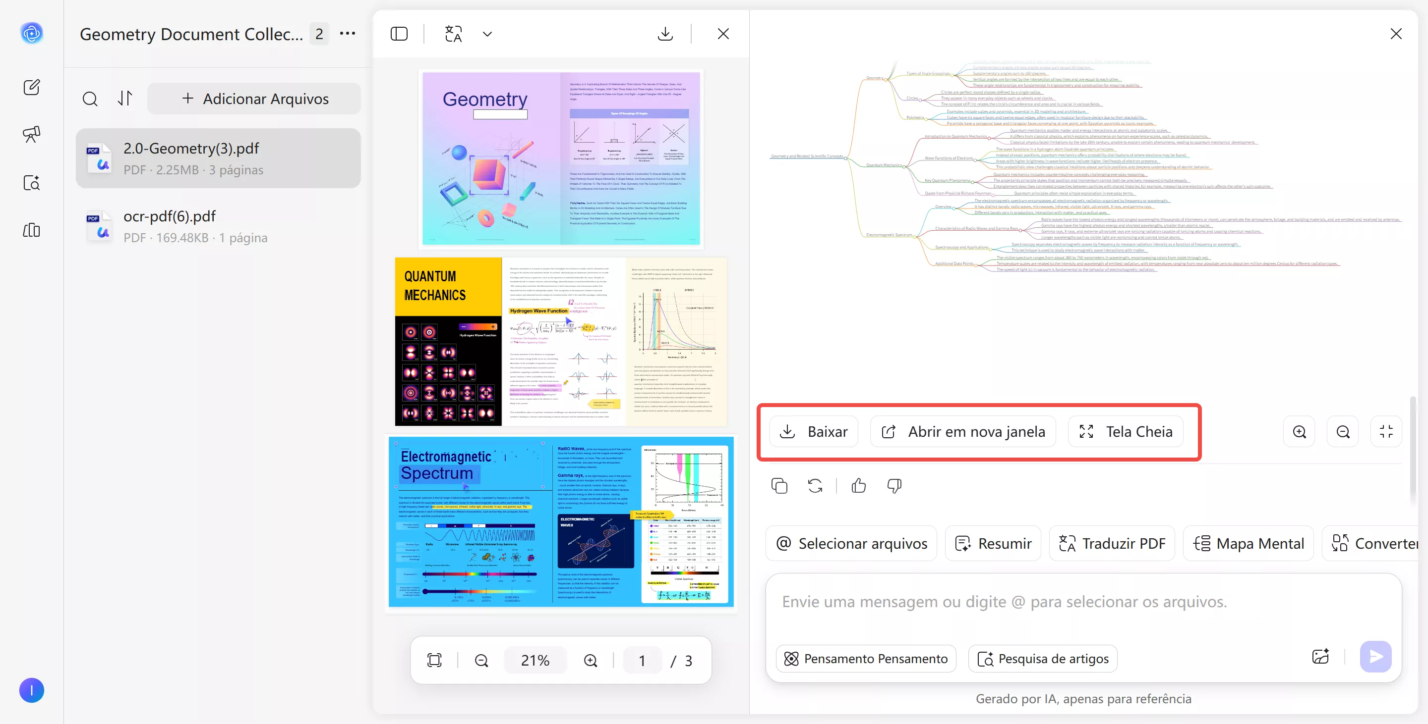ampliar ou reduzir o mapa mental