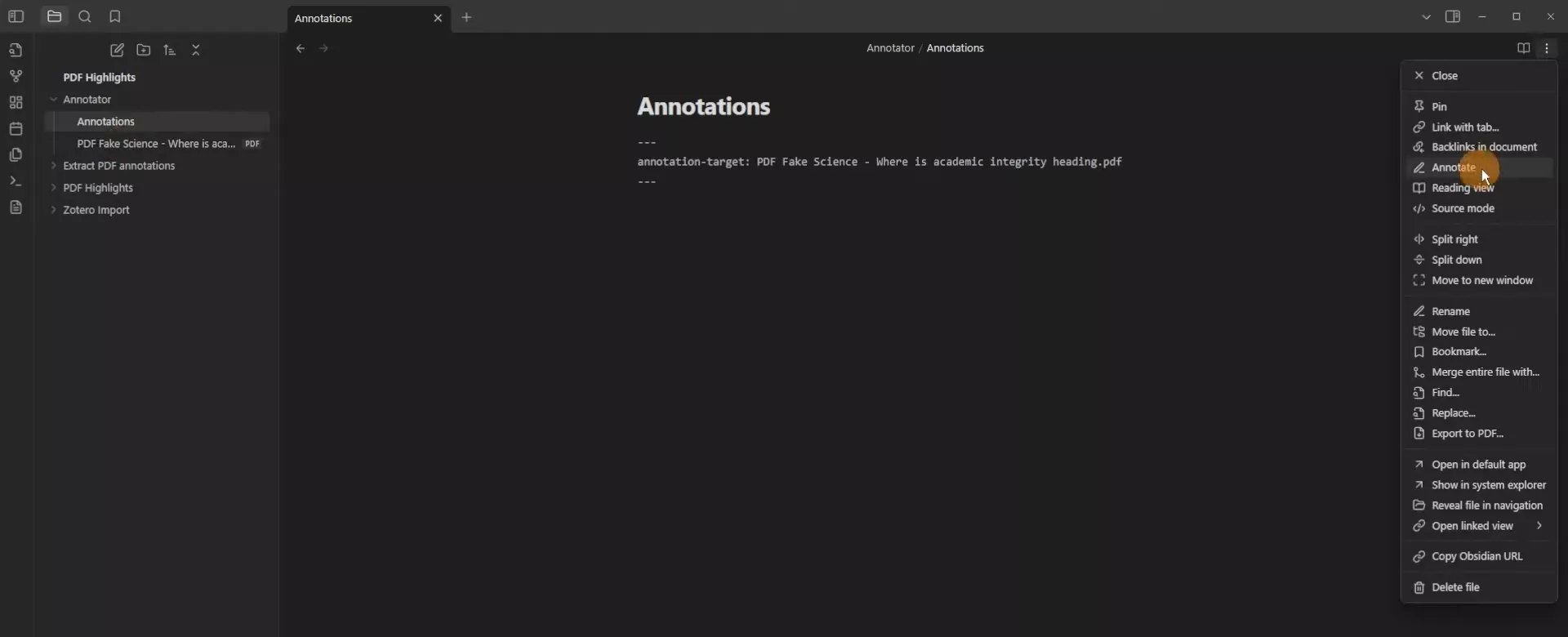 obsidian pdf annotation annotator plugin