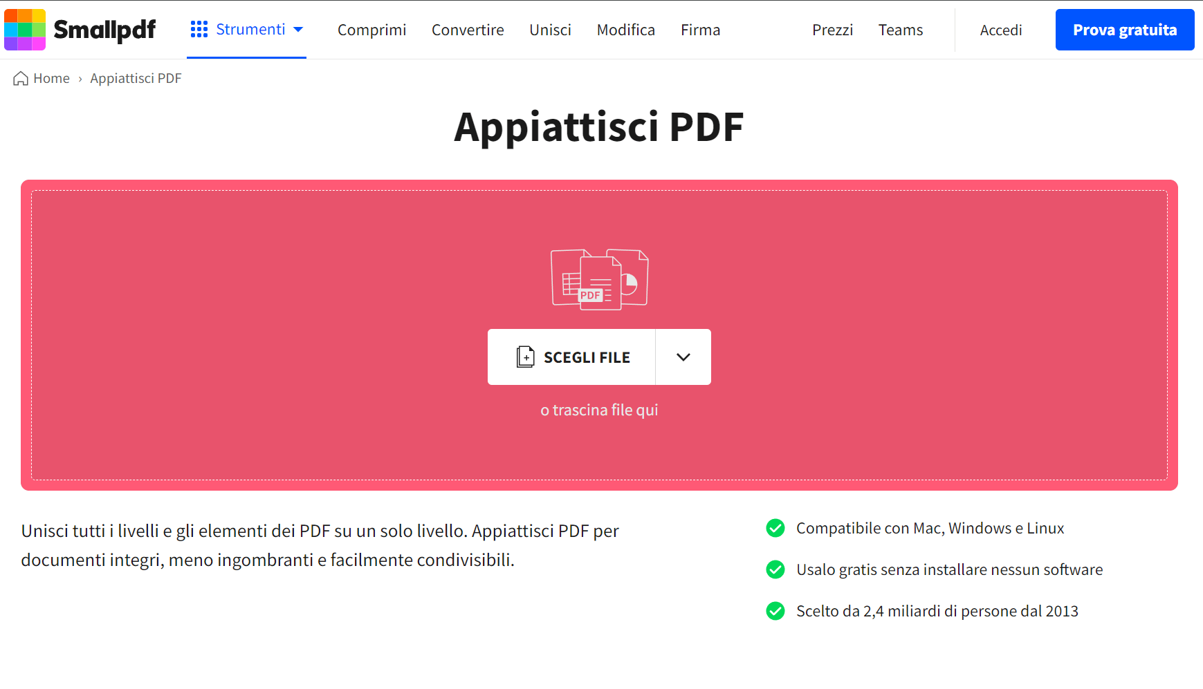 Appiattire un PDF online con Smallpdf
