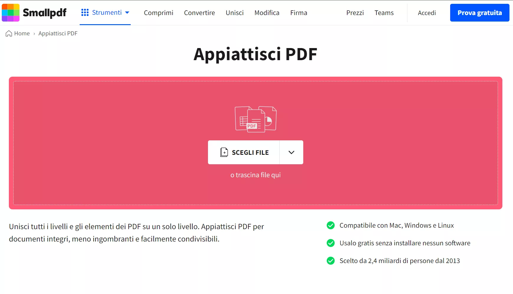 Appiattire un PDF online con Smallpdf