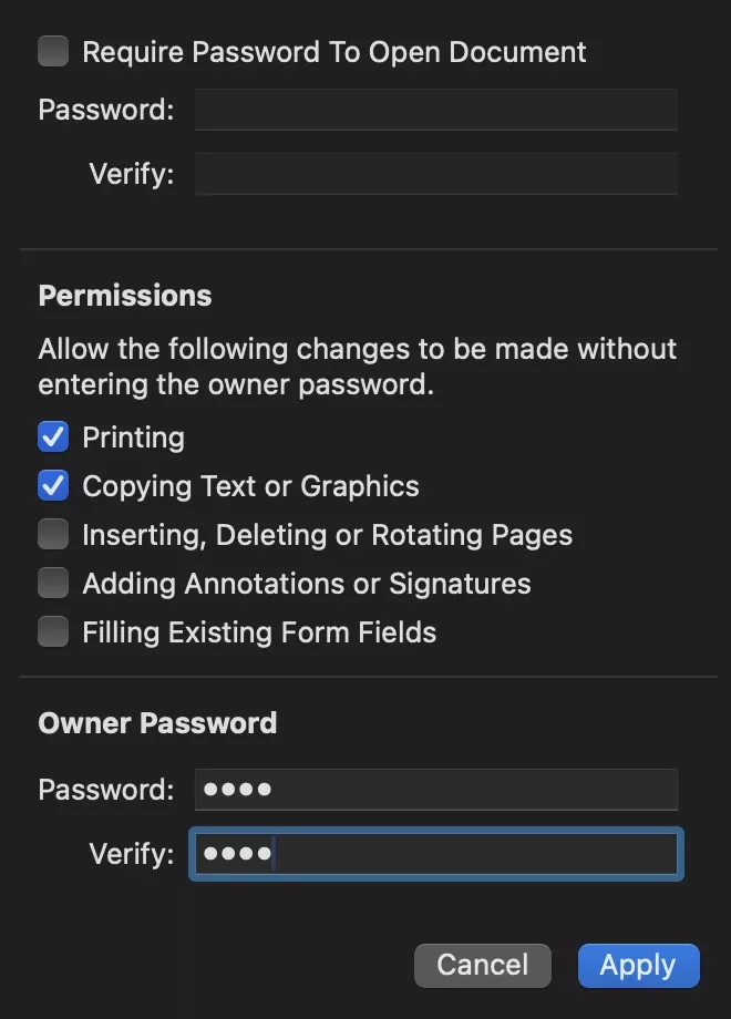 apply the permission password