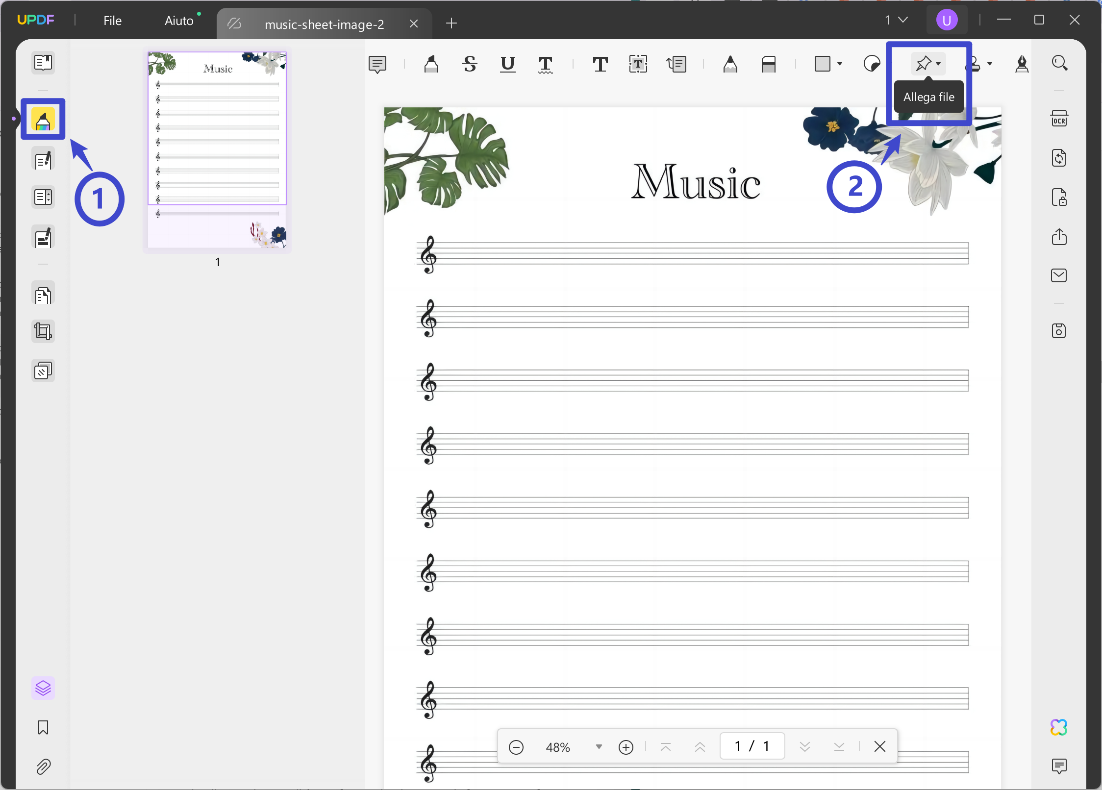 Aggiungi la musica al modello PDF di spartito musicale vuoto