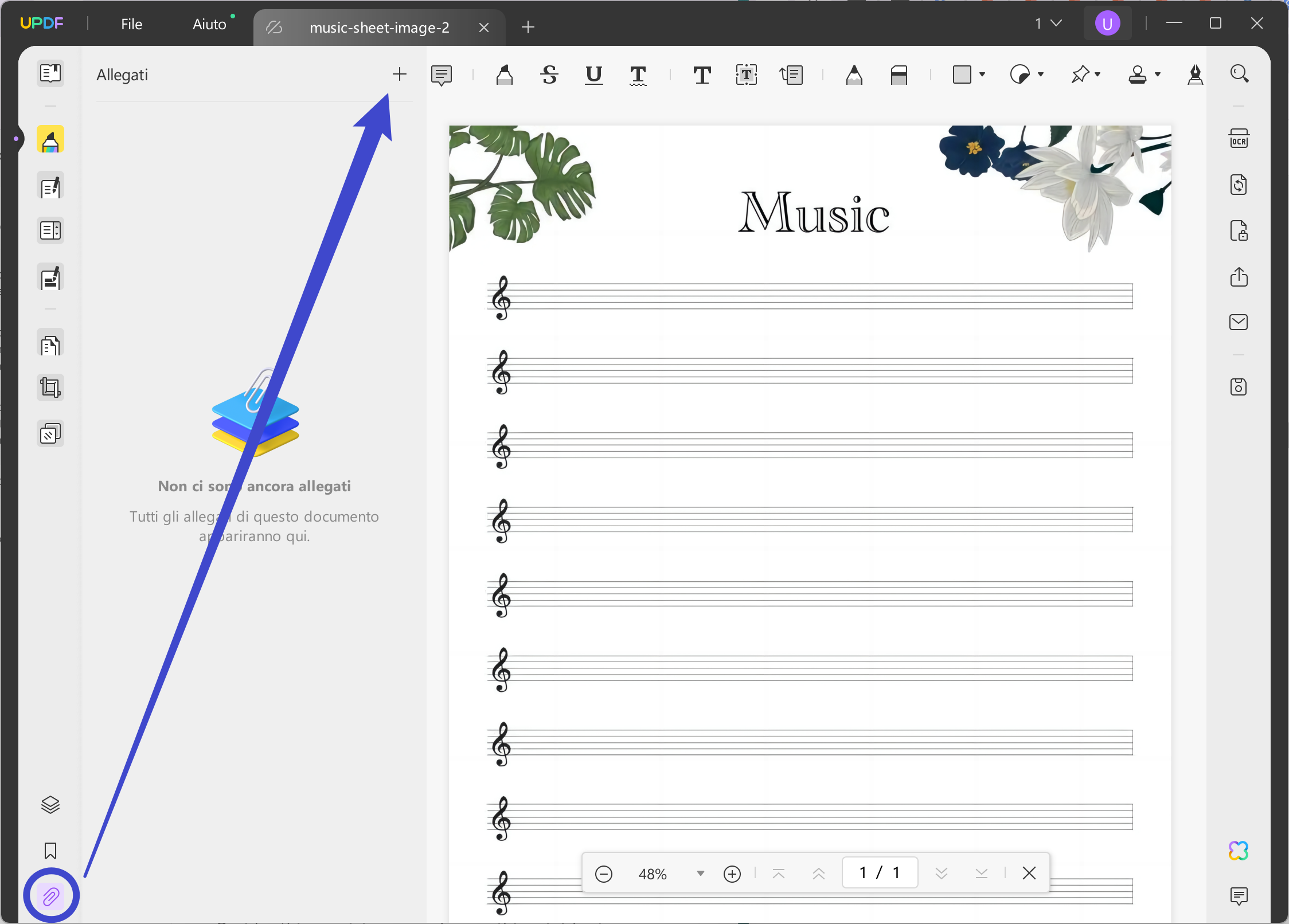 Aggiungi la musica al modello PDF di spartito musicale vuoto