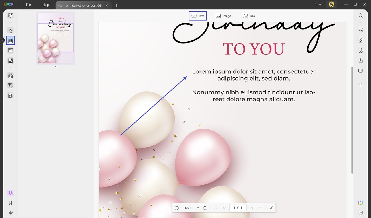 start editing template for birthday