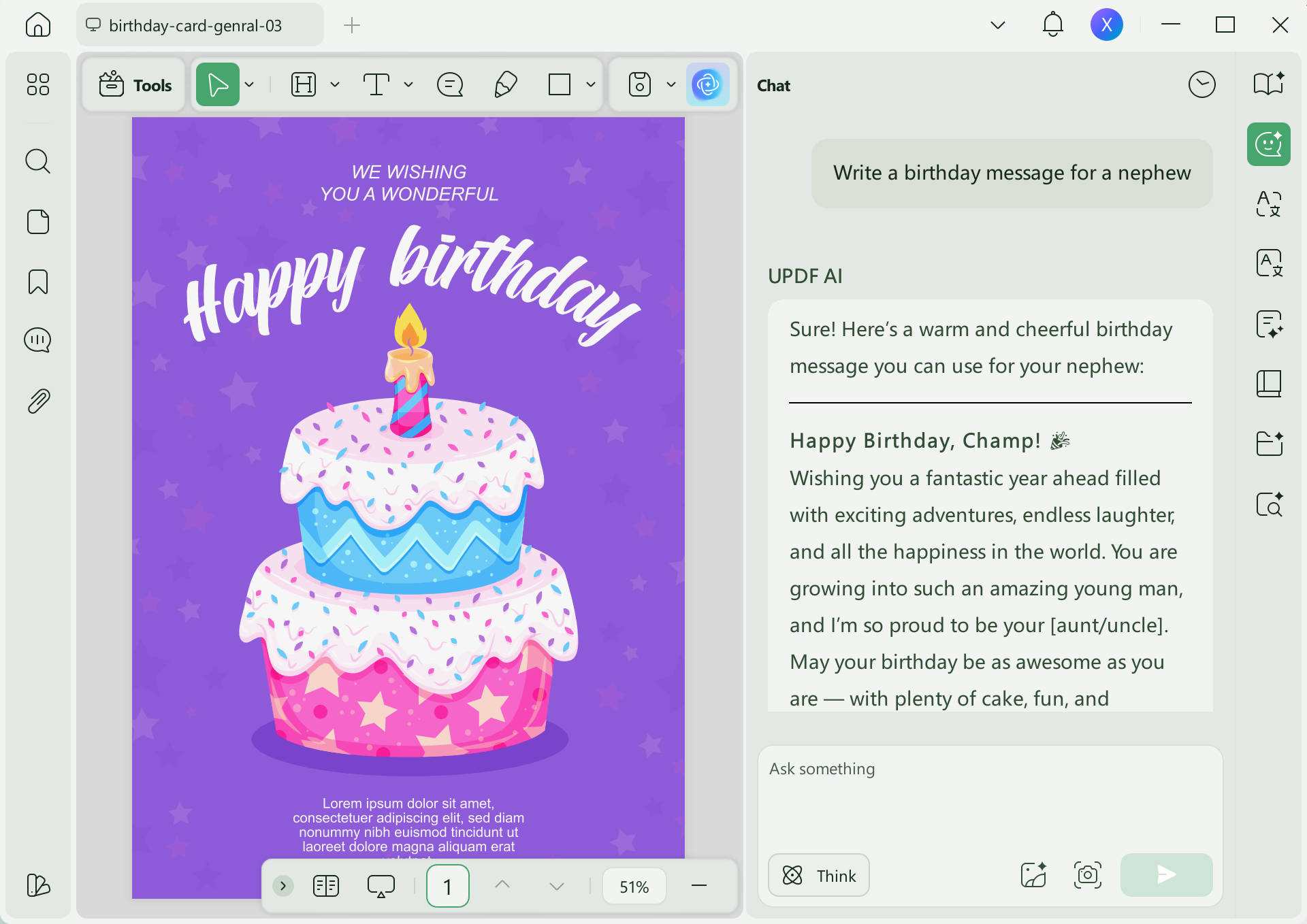 write a birthday wish for a nephew with UPDF