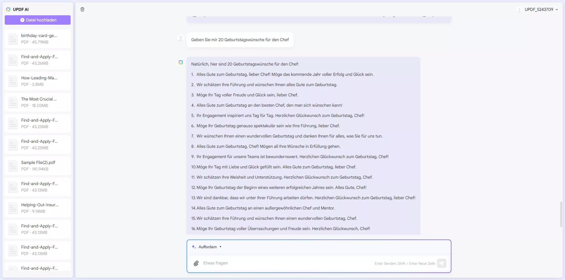 Erstellen Sie Geburtstagswünsche für Ihren Chef mit UPDF AI