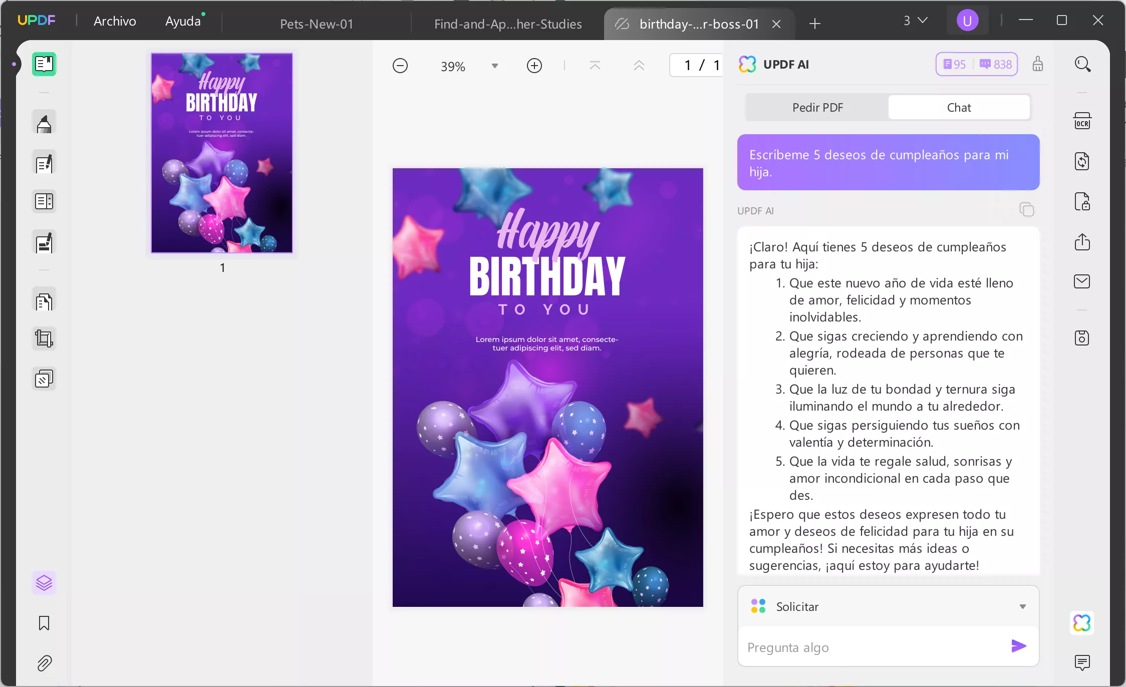 Deseos de cumpleaños generados por UPDF AI
