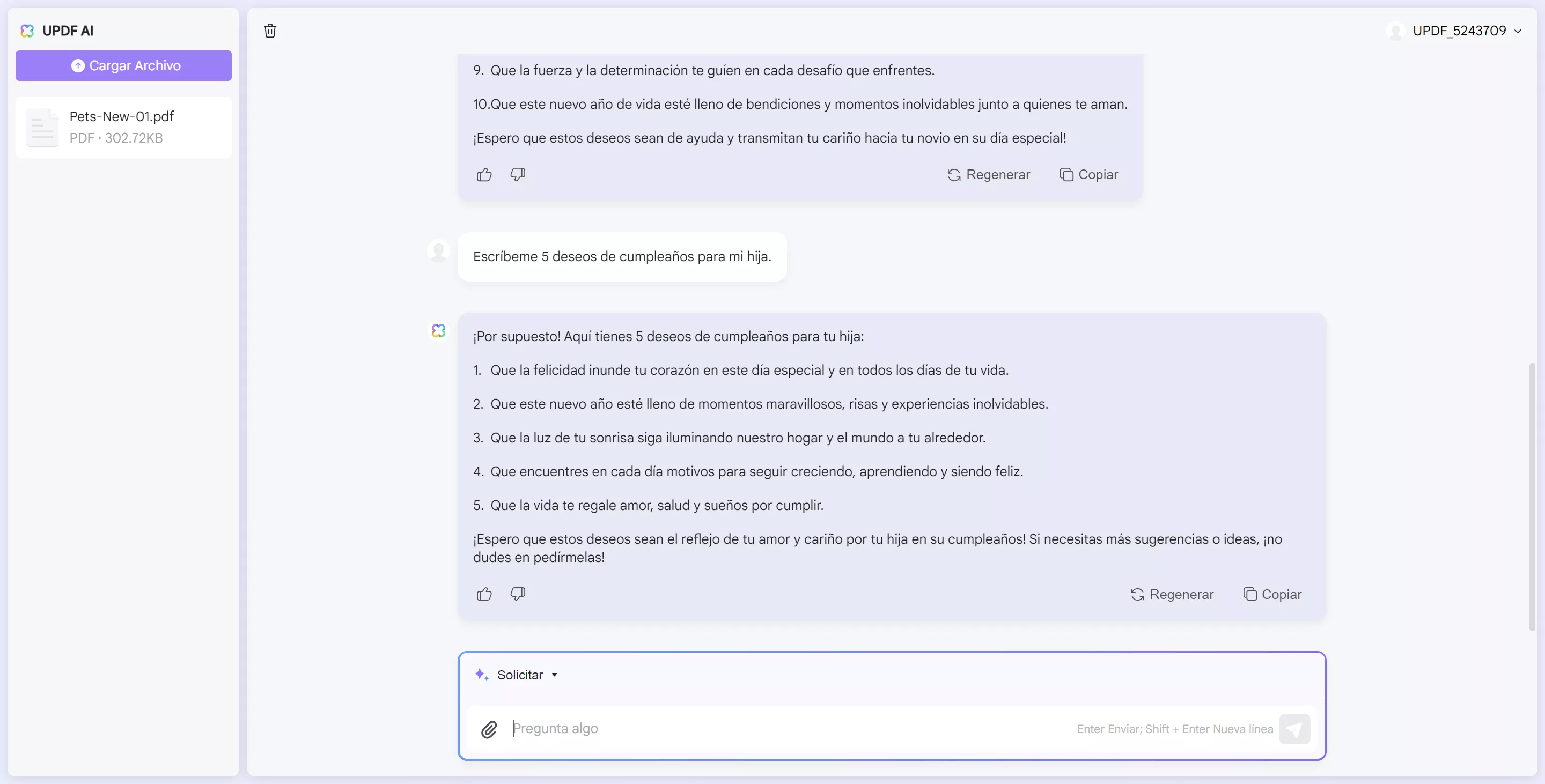 Deseos de cumpleaños generados por UPDF AI